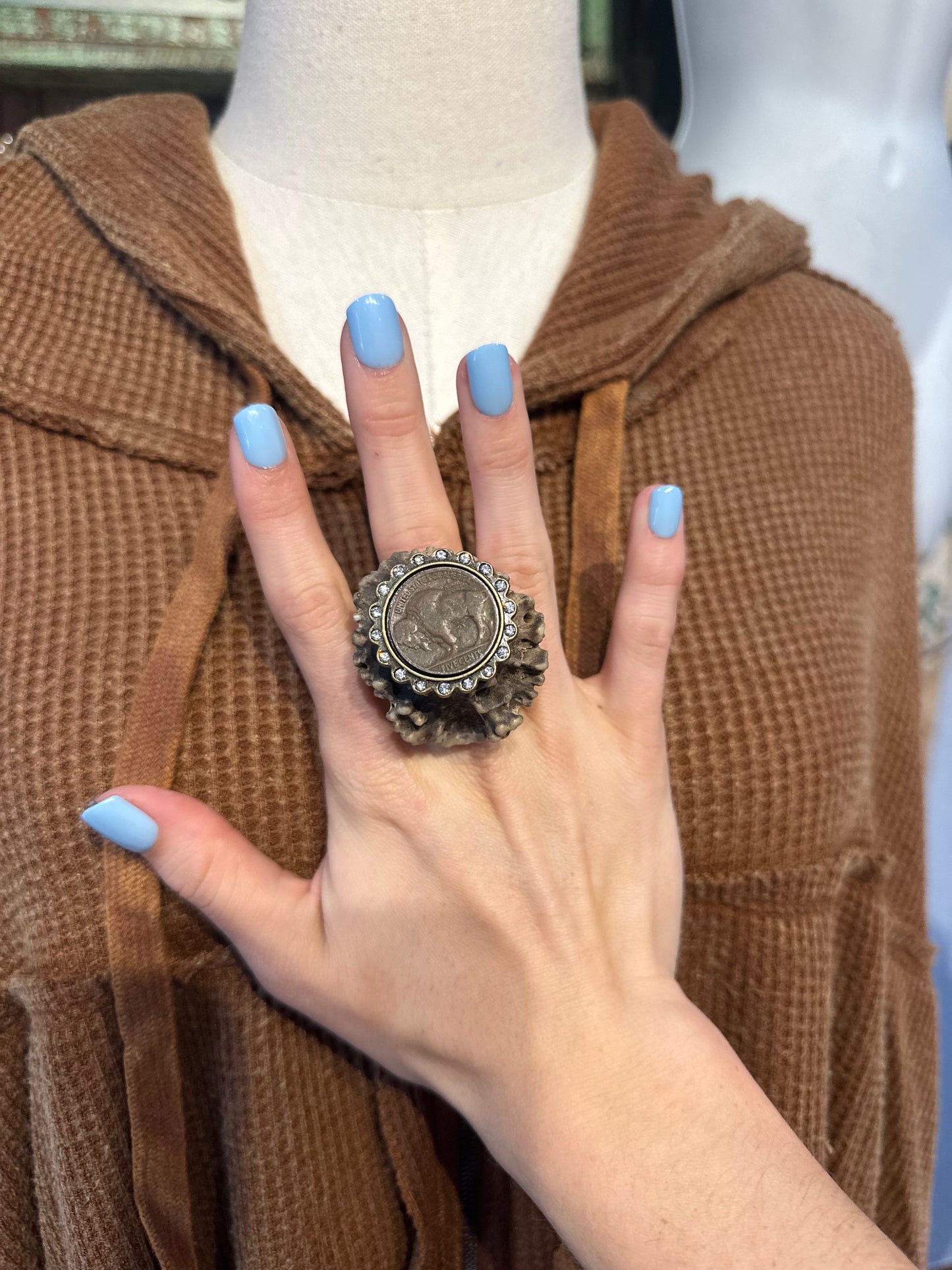 Sandra Ling Antler Shed Buffalo Coin Ring