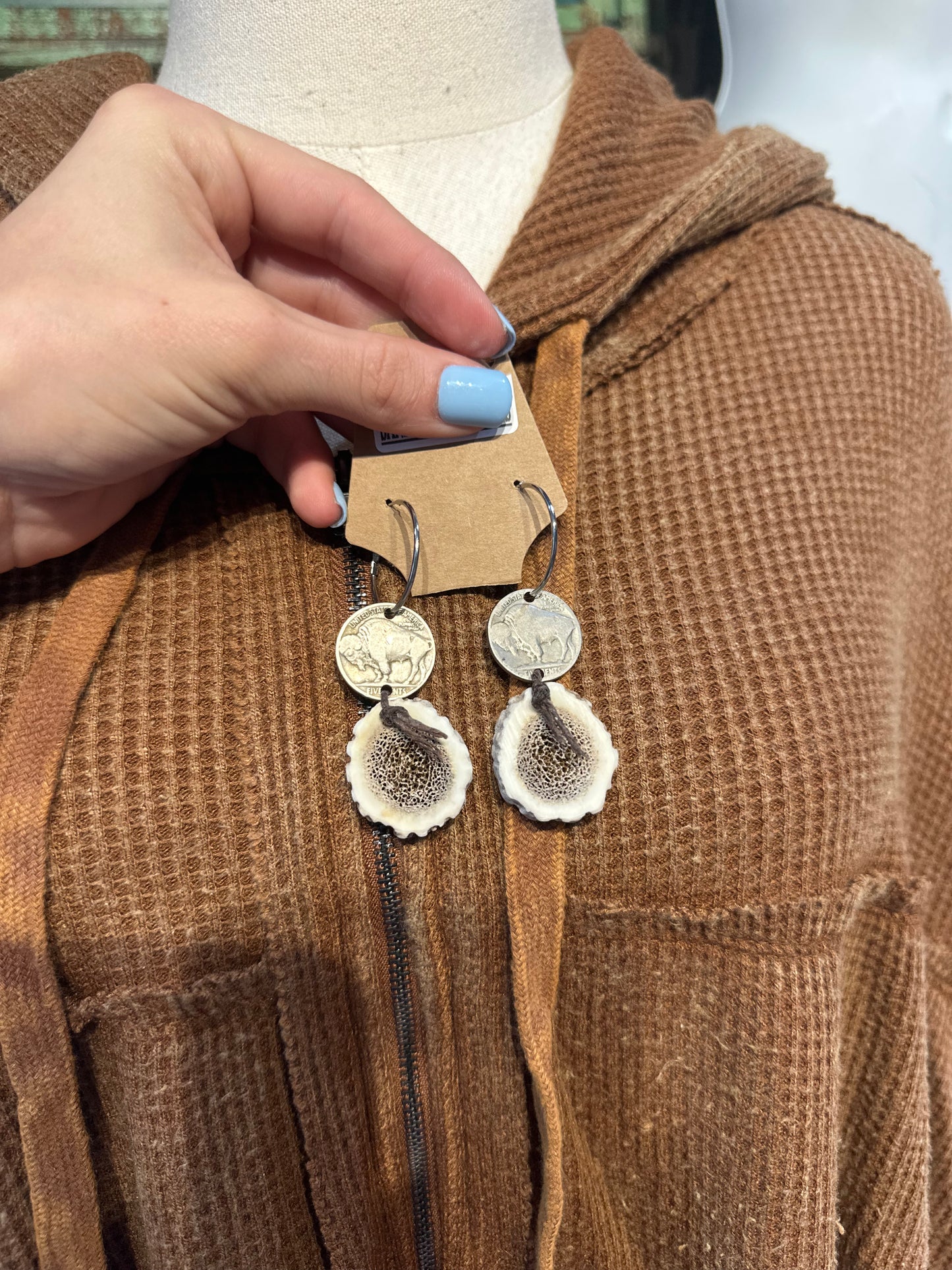 Sandra Ling Antler Shed & Buffalo Coin Earrings