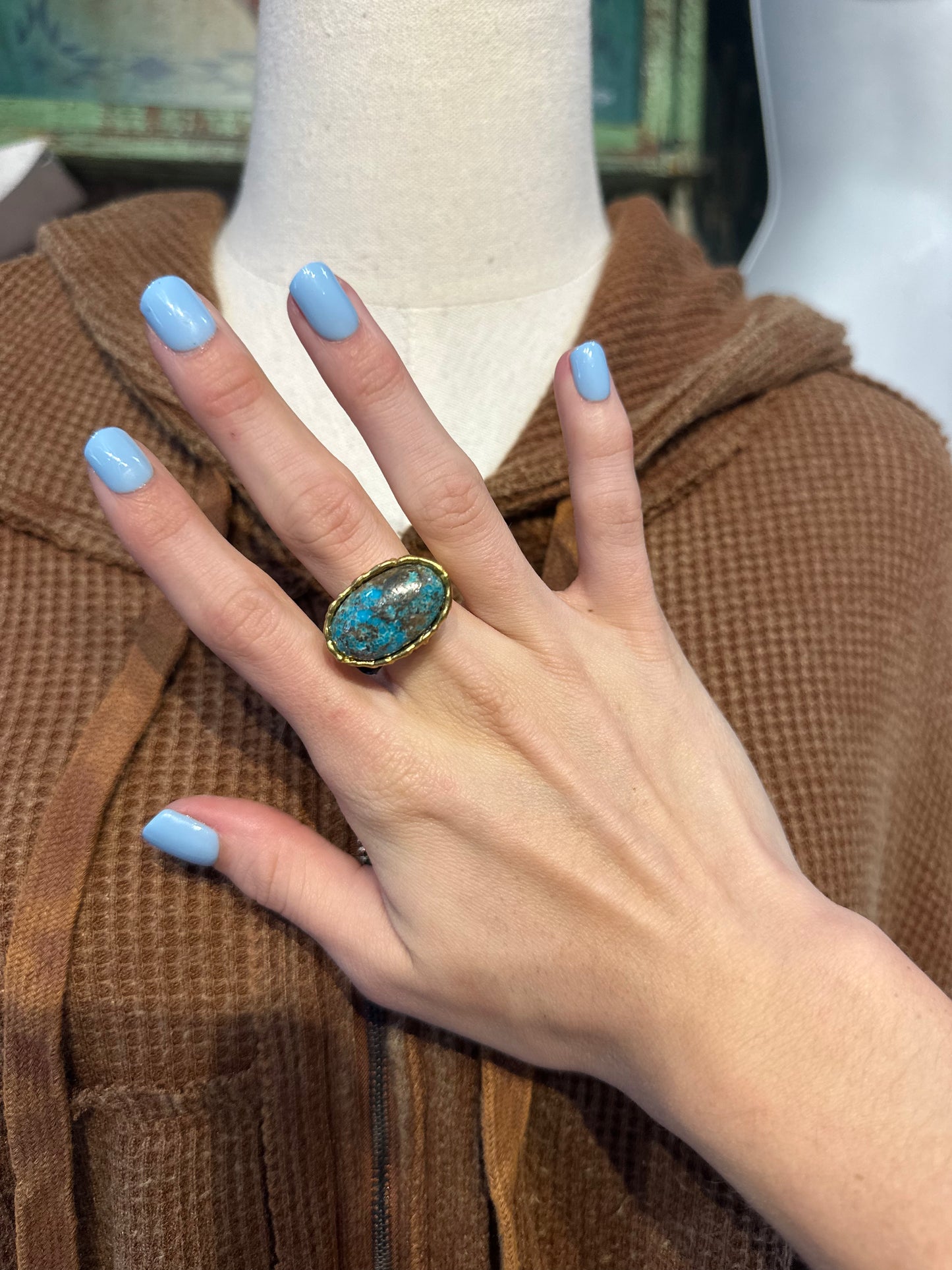 Gold Plated Brass Size 8 Turquoise Ring