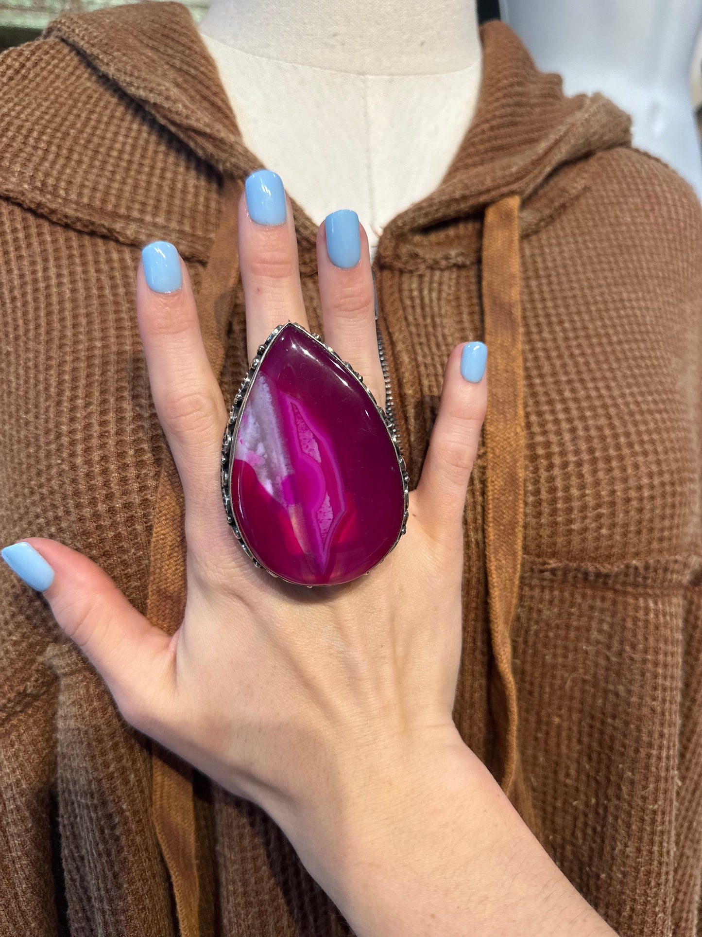 German Silver Pink Drusy Ring