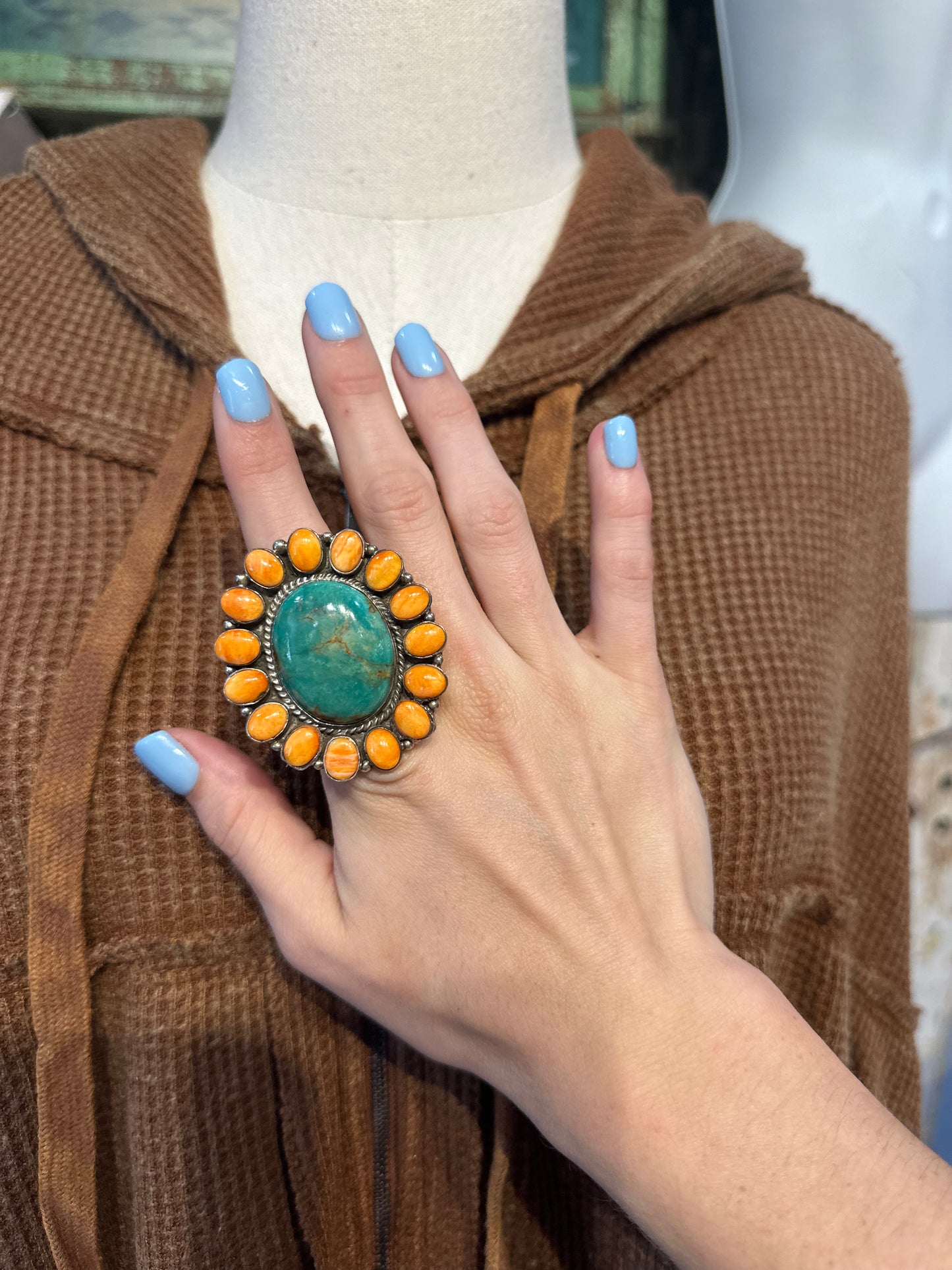 Navajo Size 7 Turquoise & Spiny Ring