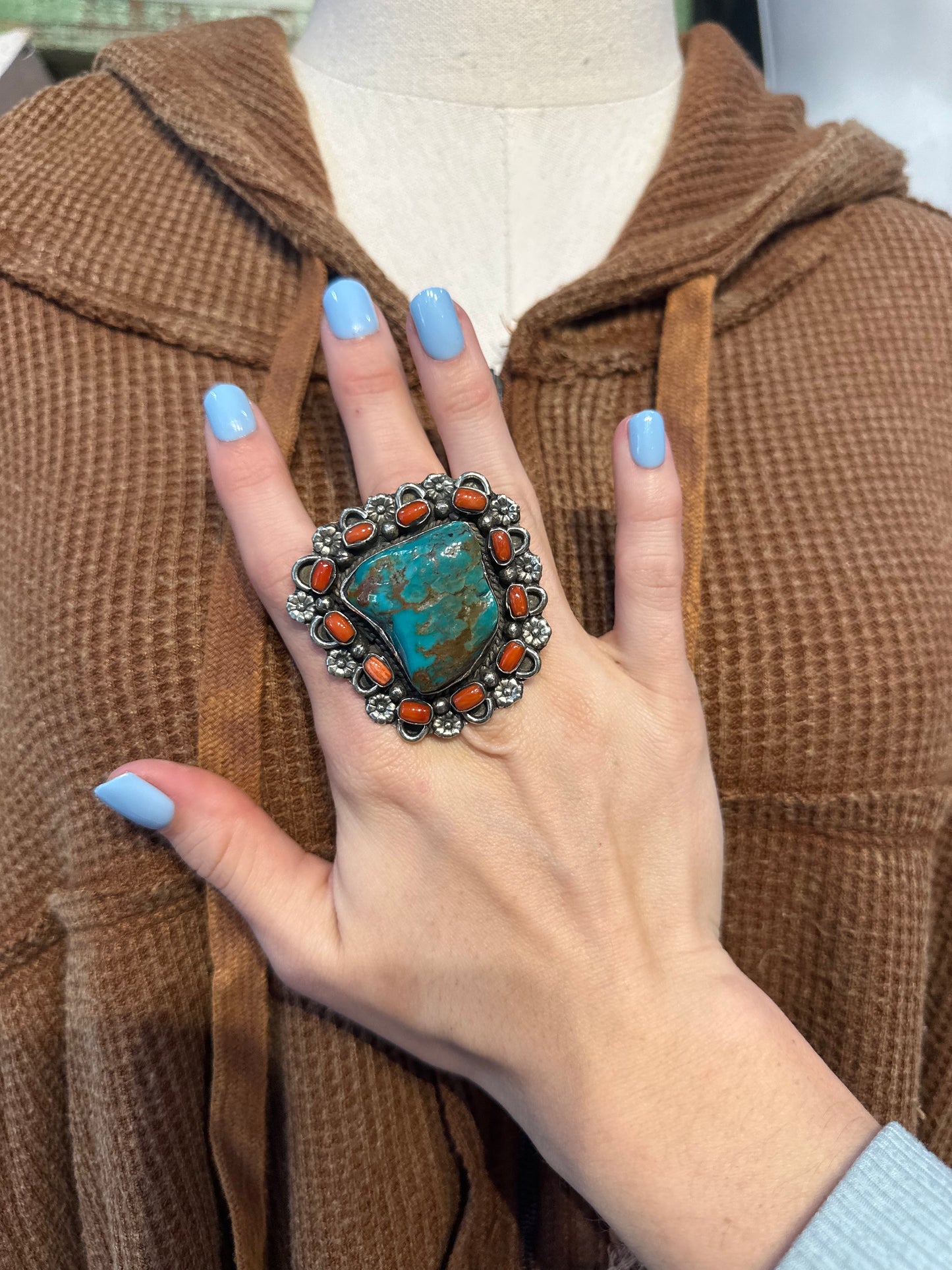 Tibetan Turquoise & Coral Ring