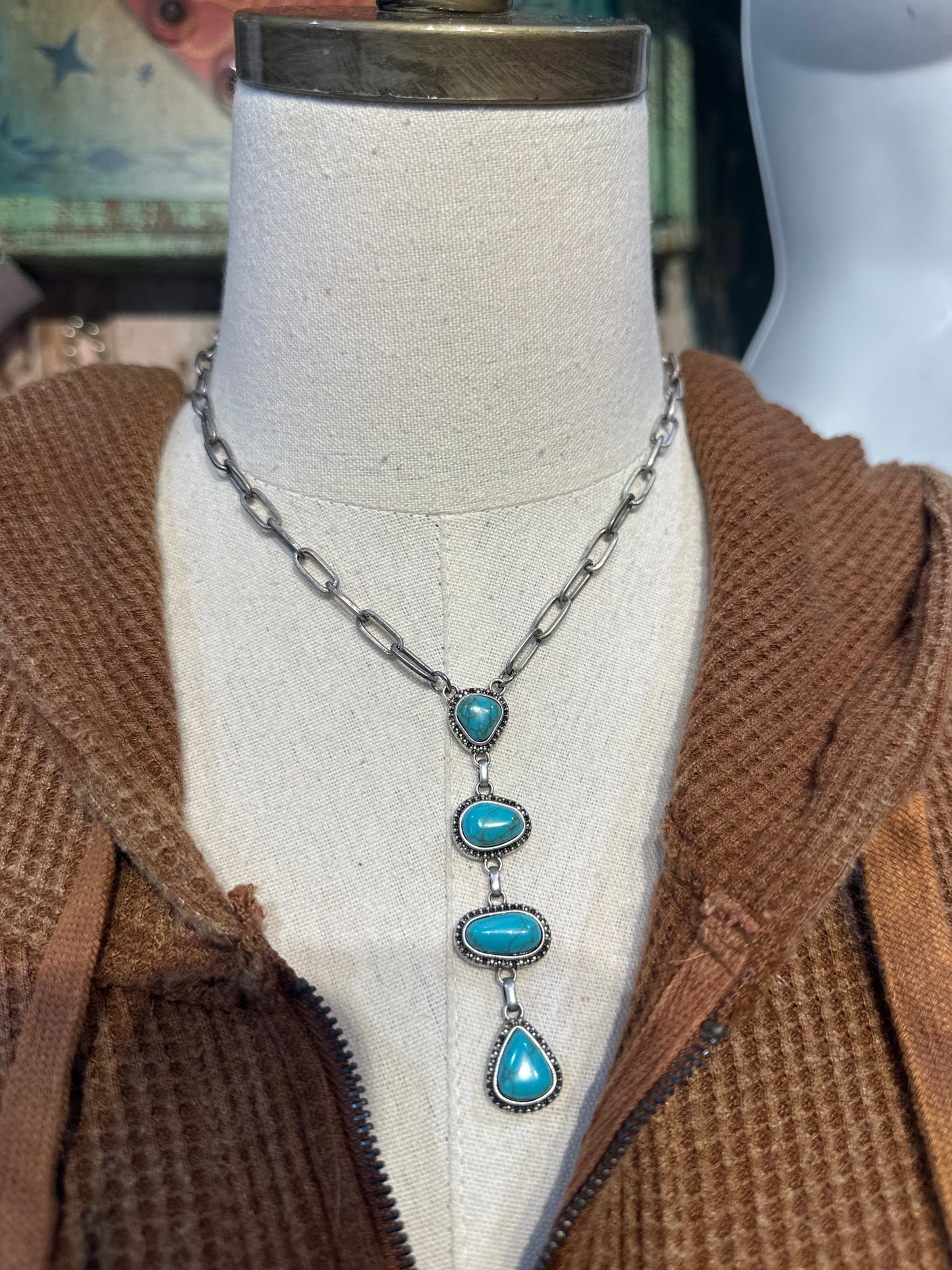 Inspired Turquoise Lariat Necklace