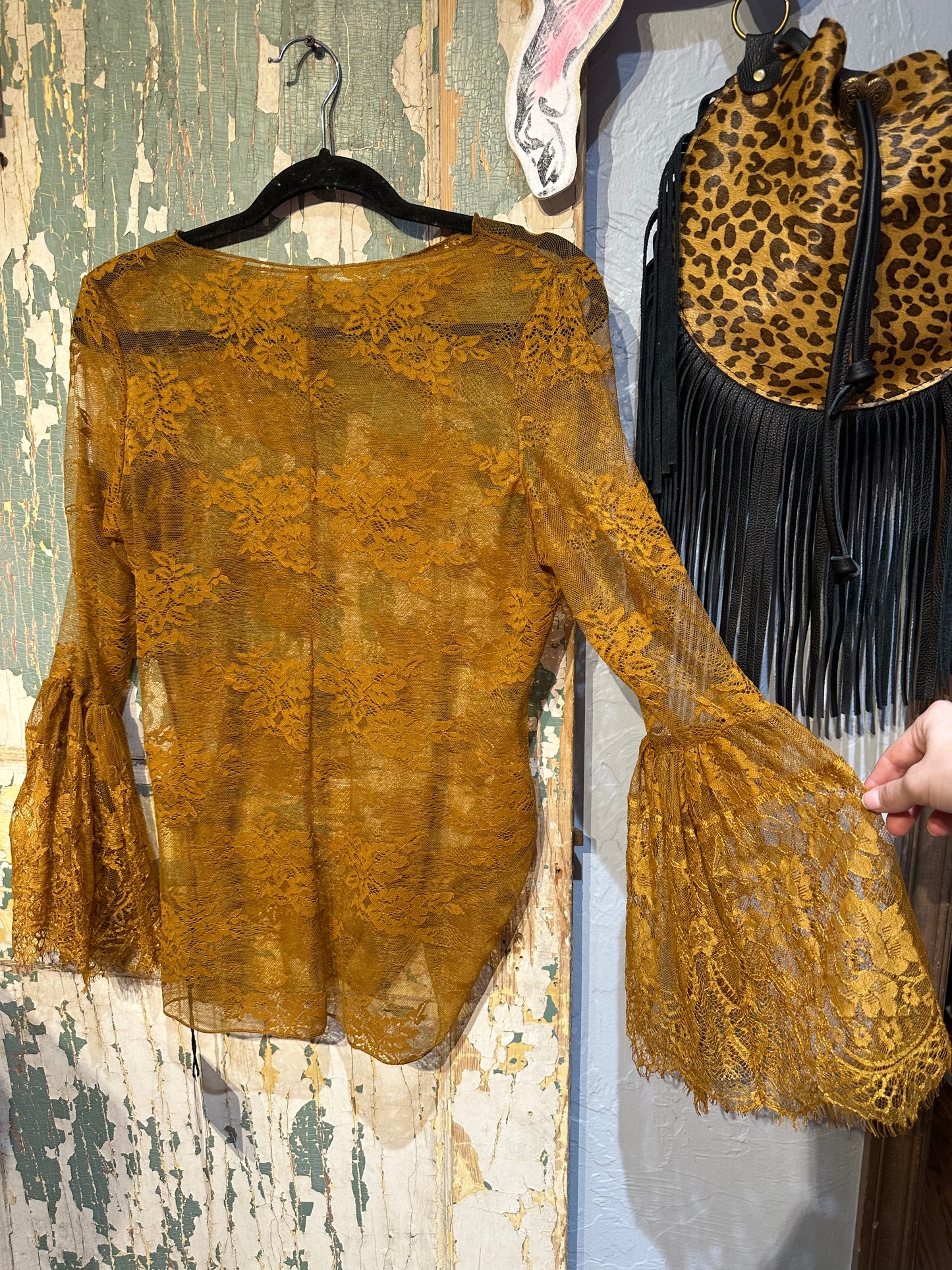 Jaded Gypsy Garden Tea Lace Top - Golden