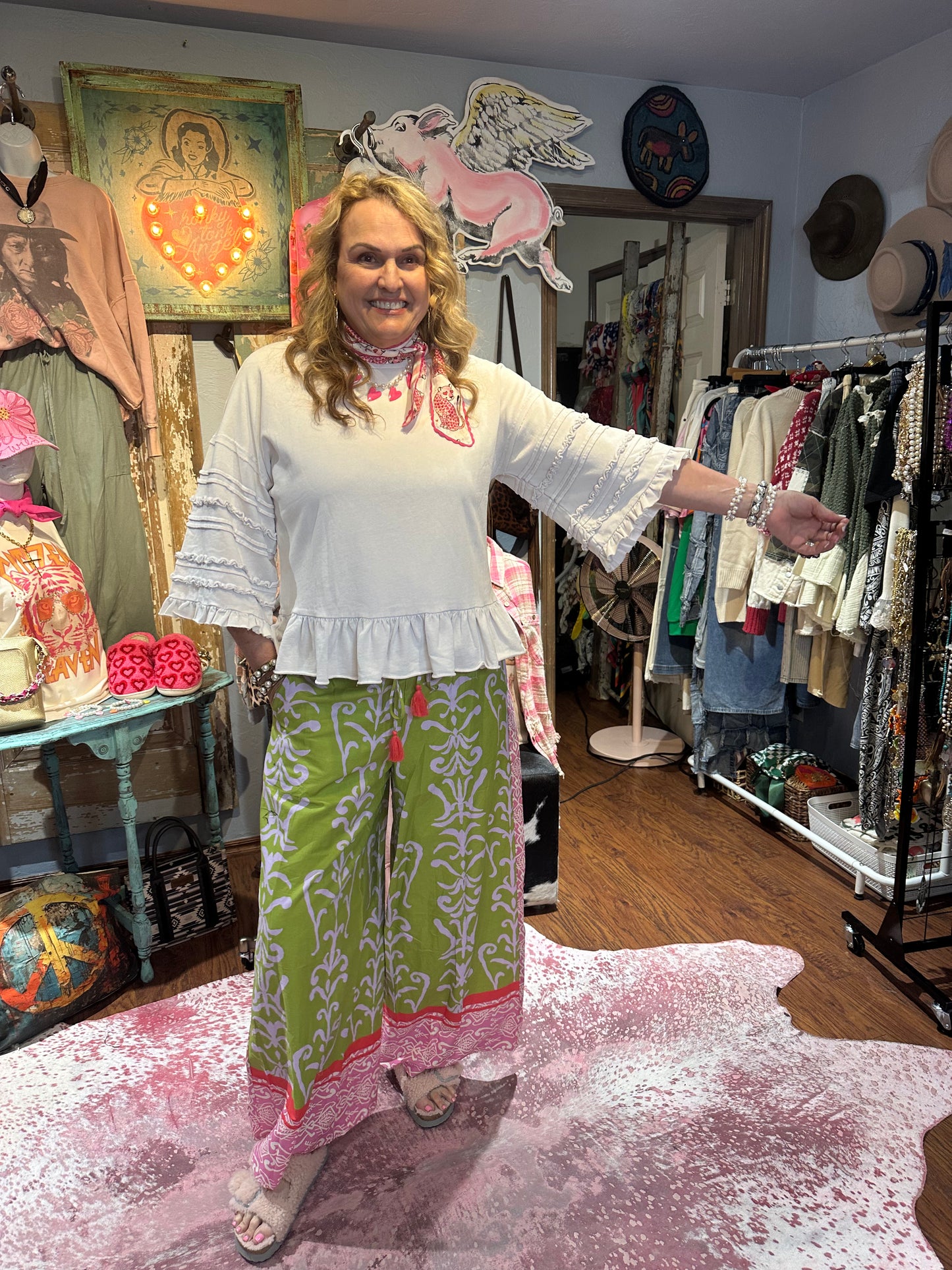 Easel Half Sleeve Top Lavender Cream