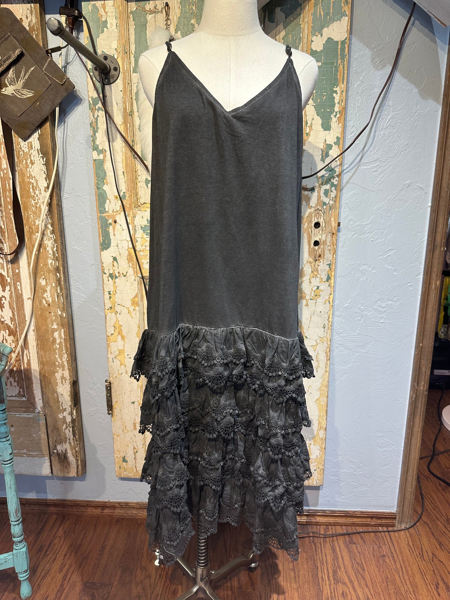 A Rare Bird Vintage Black Ruffle Slip Dress