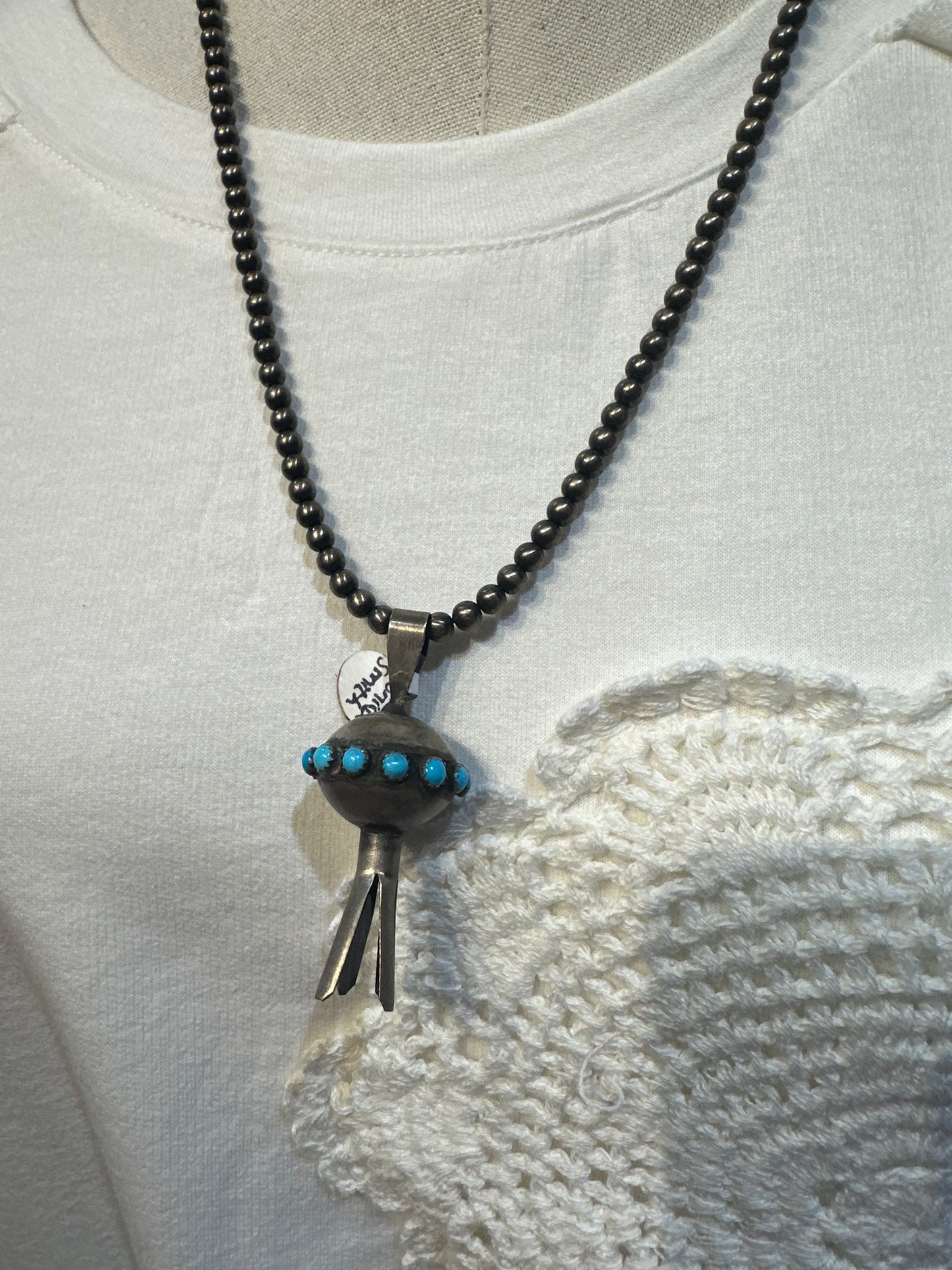 Navajo Monica Smith Sterling Silver & Kingman Squash Pendant