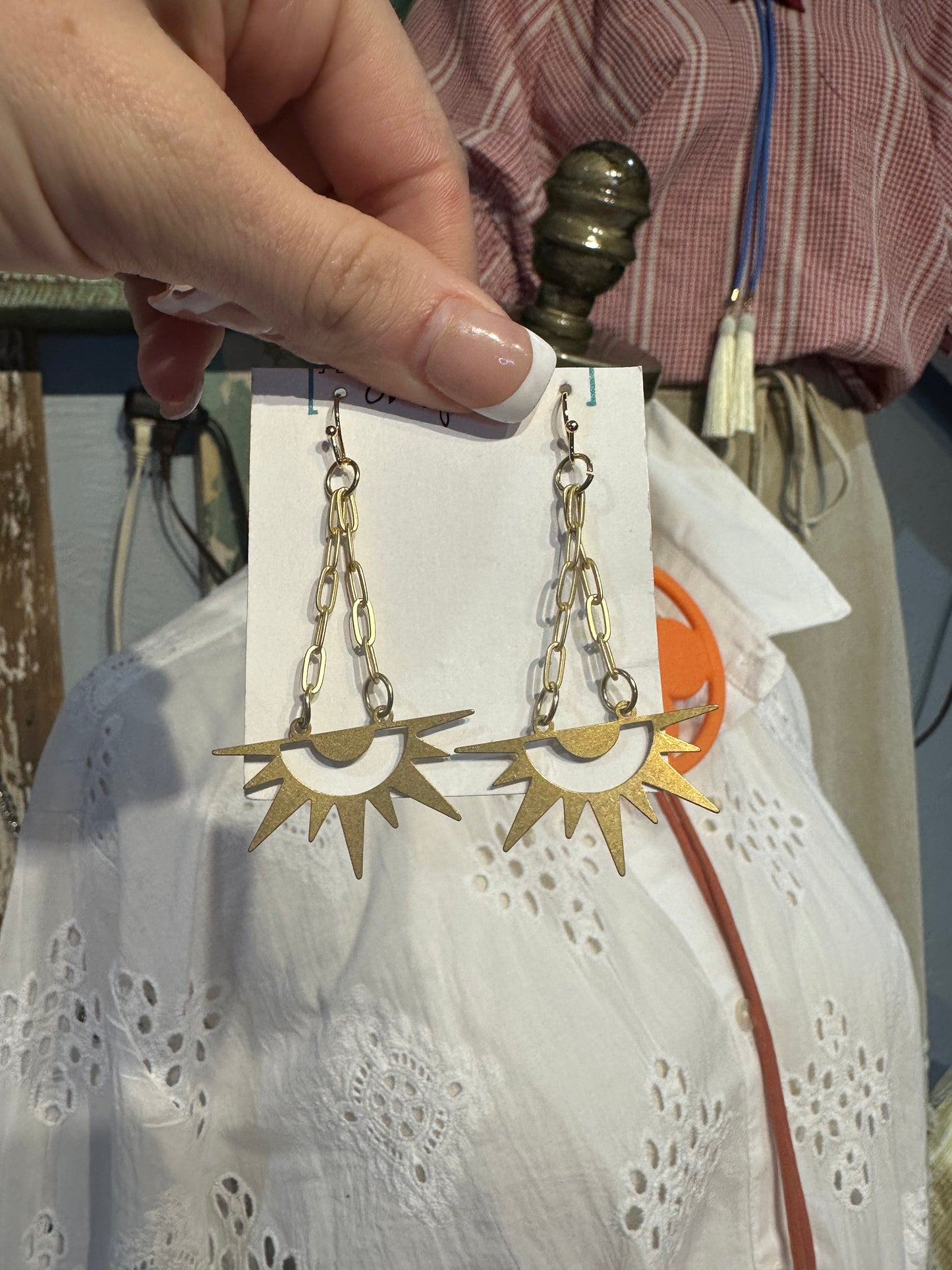 Inspired Gold Chain Sun Hook Earrings