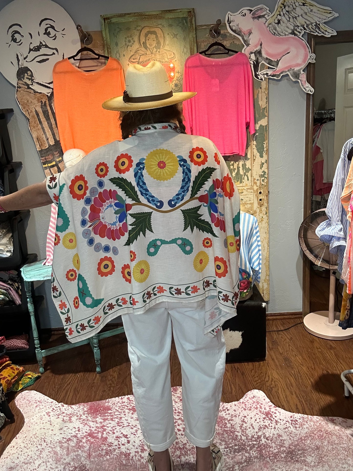 Cream Floral Poncho Top