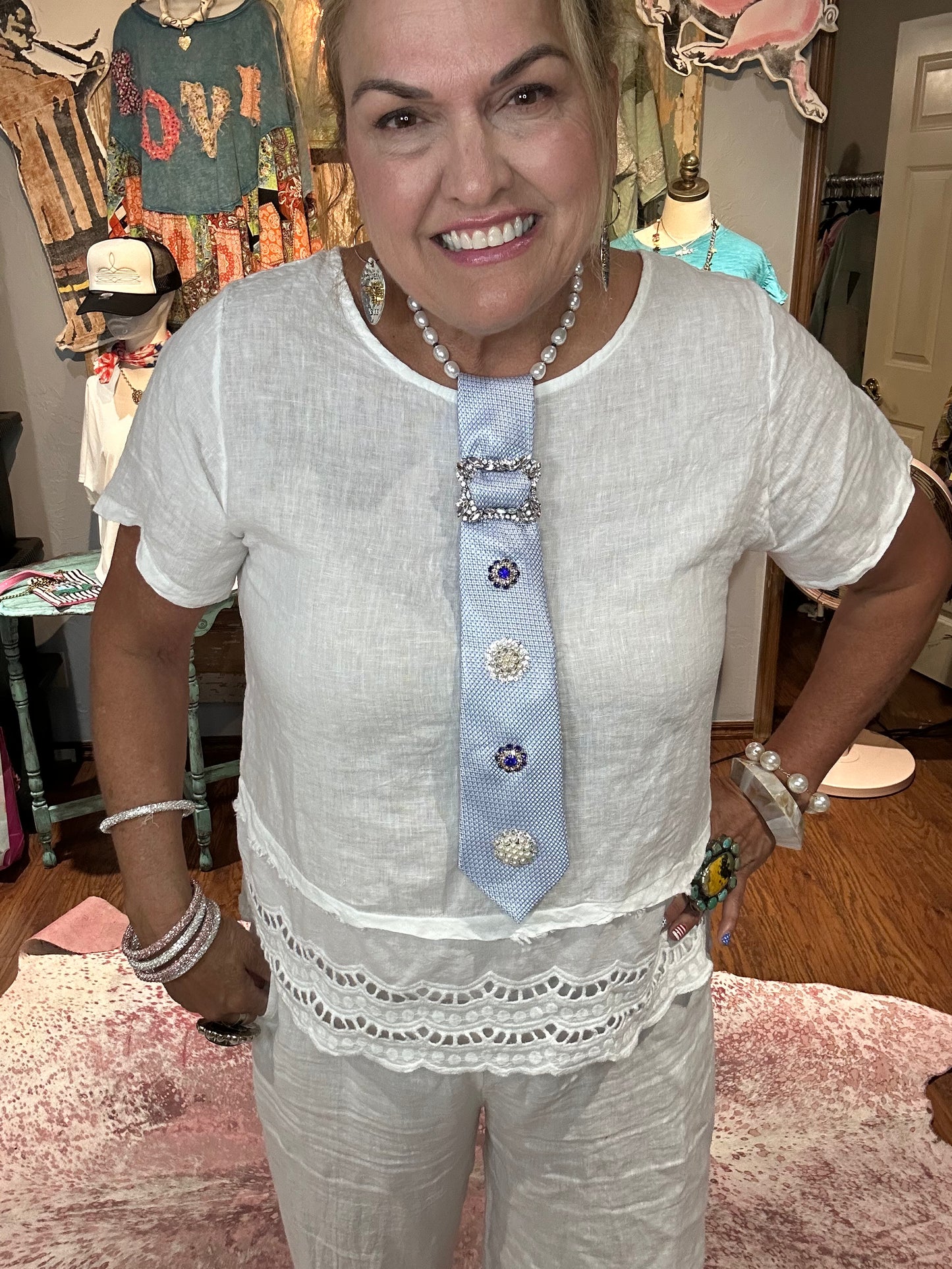 White Linen Top with Crochet Detailing