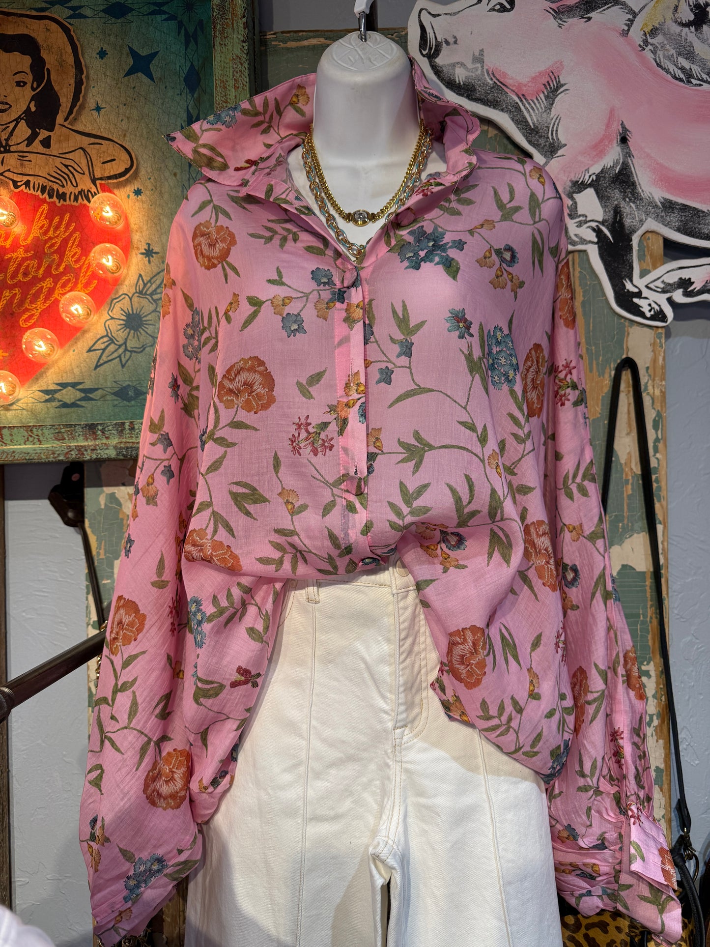 Pink Floral Oversized Top