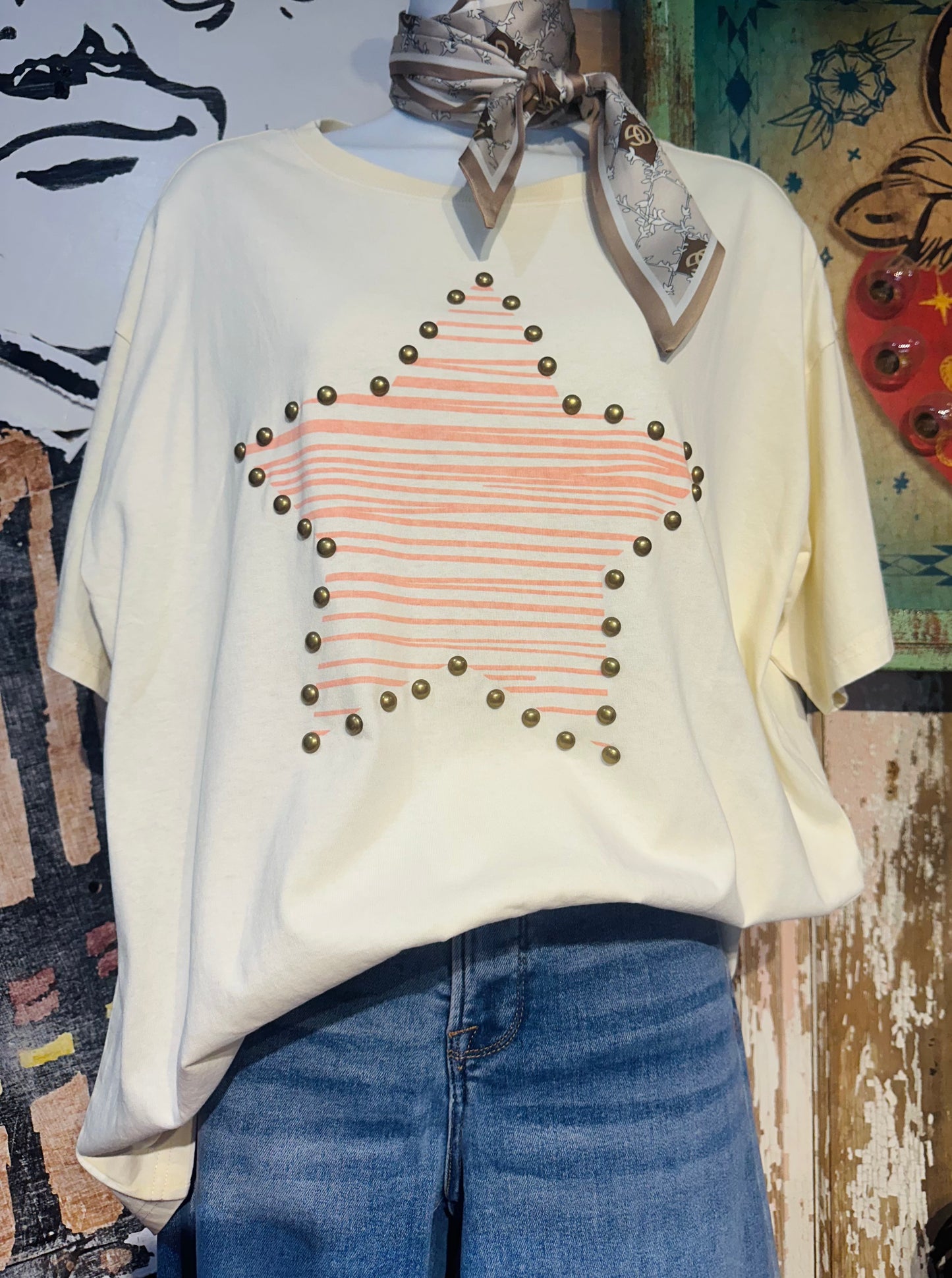 Easel Cream Star Studded Tee
