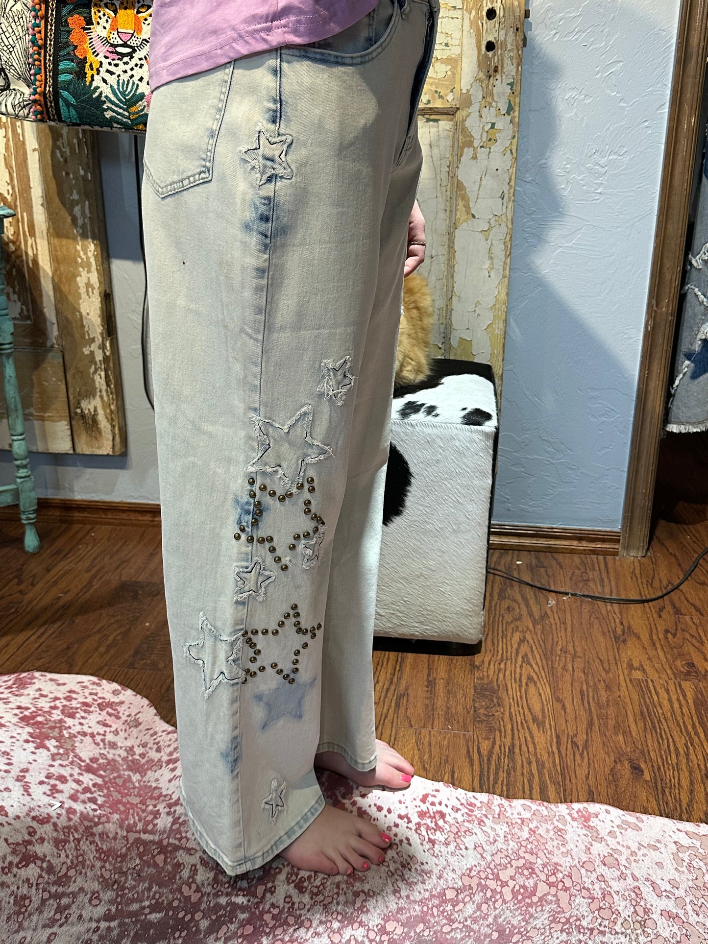 Light Wash Denim with Studded Stars