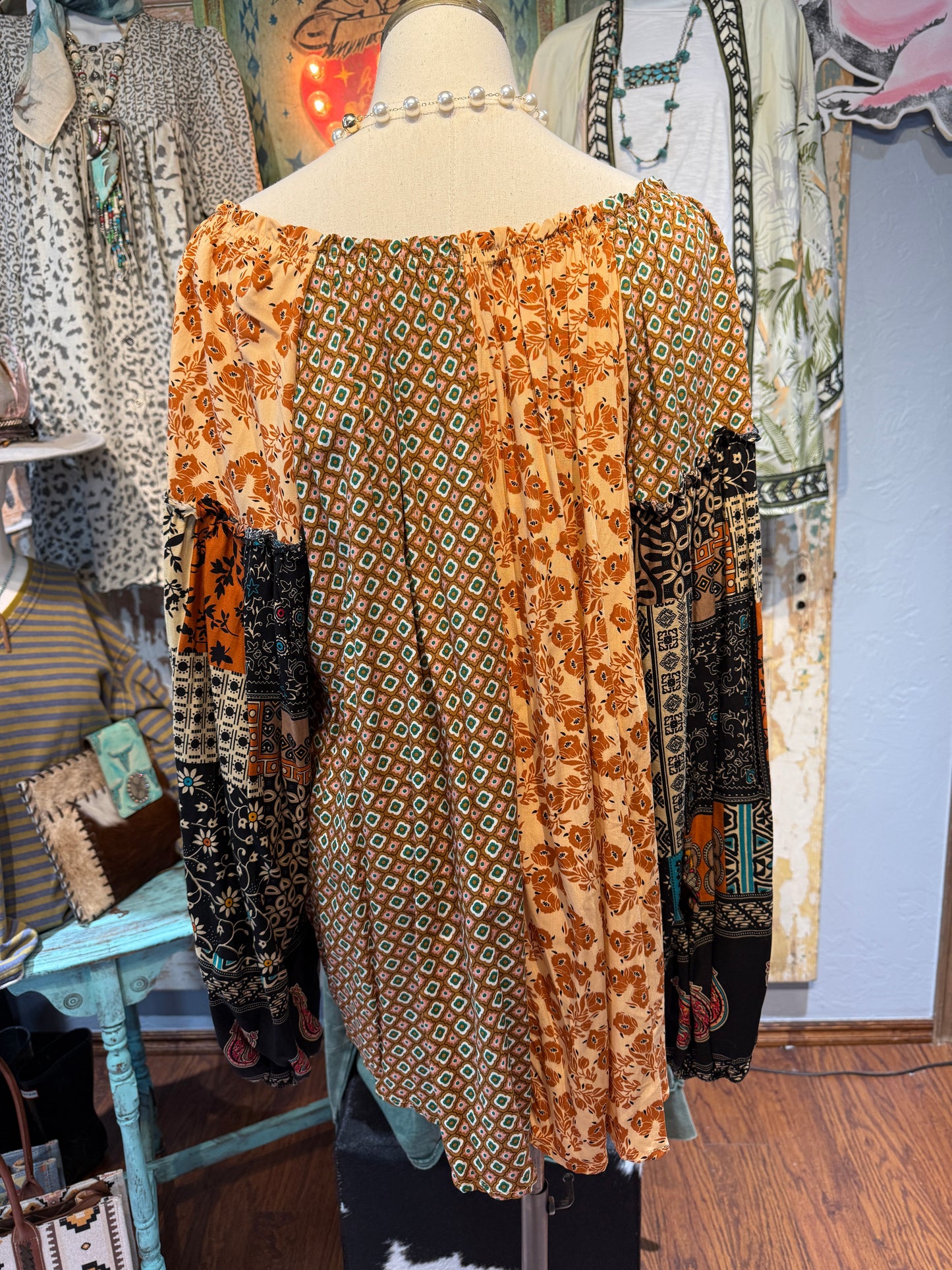Floral Printed Patchwork Top