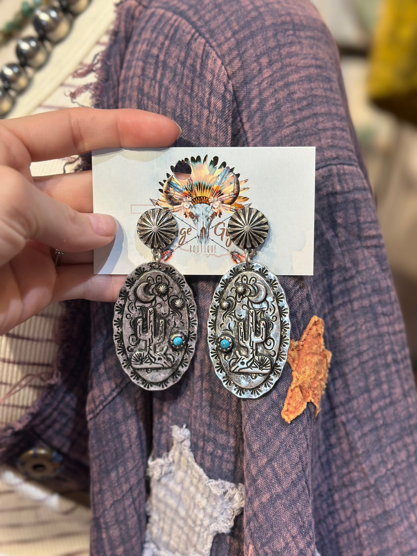 Inspired Silver Desert Scene Earrings