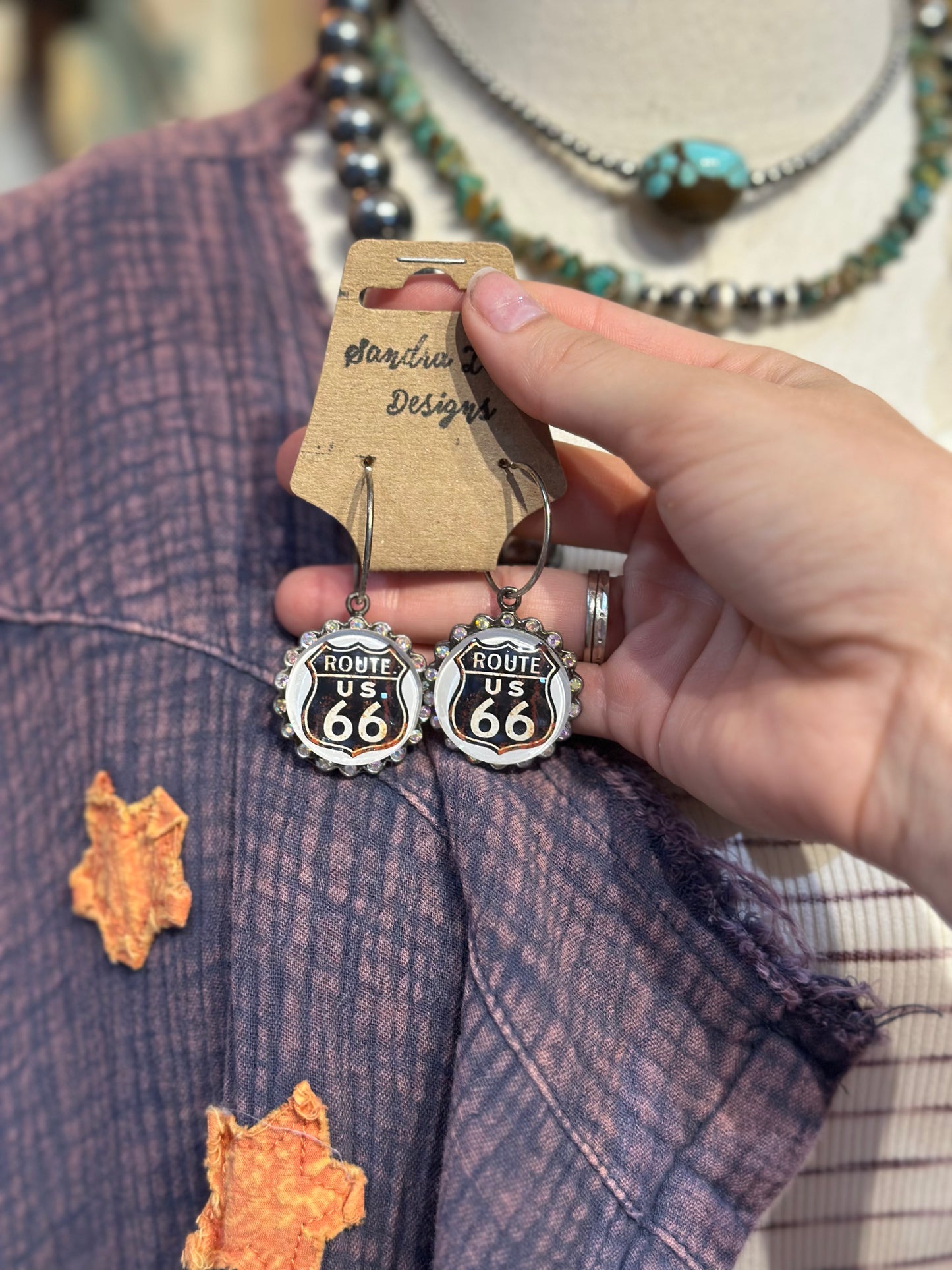 Sandra Ling Route 66 Hoop Earrings