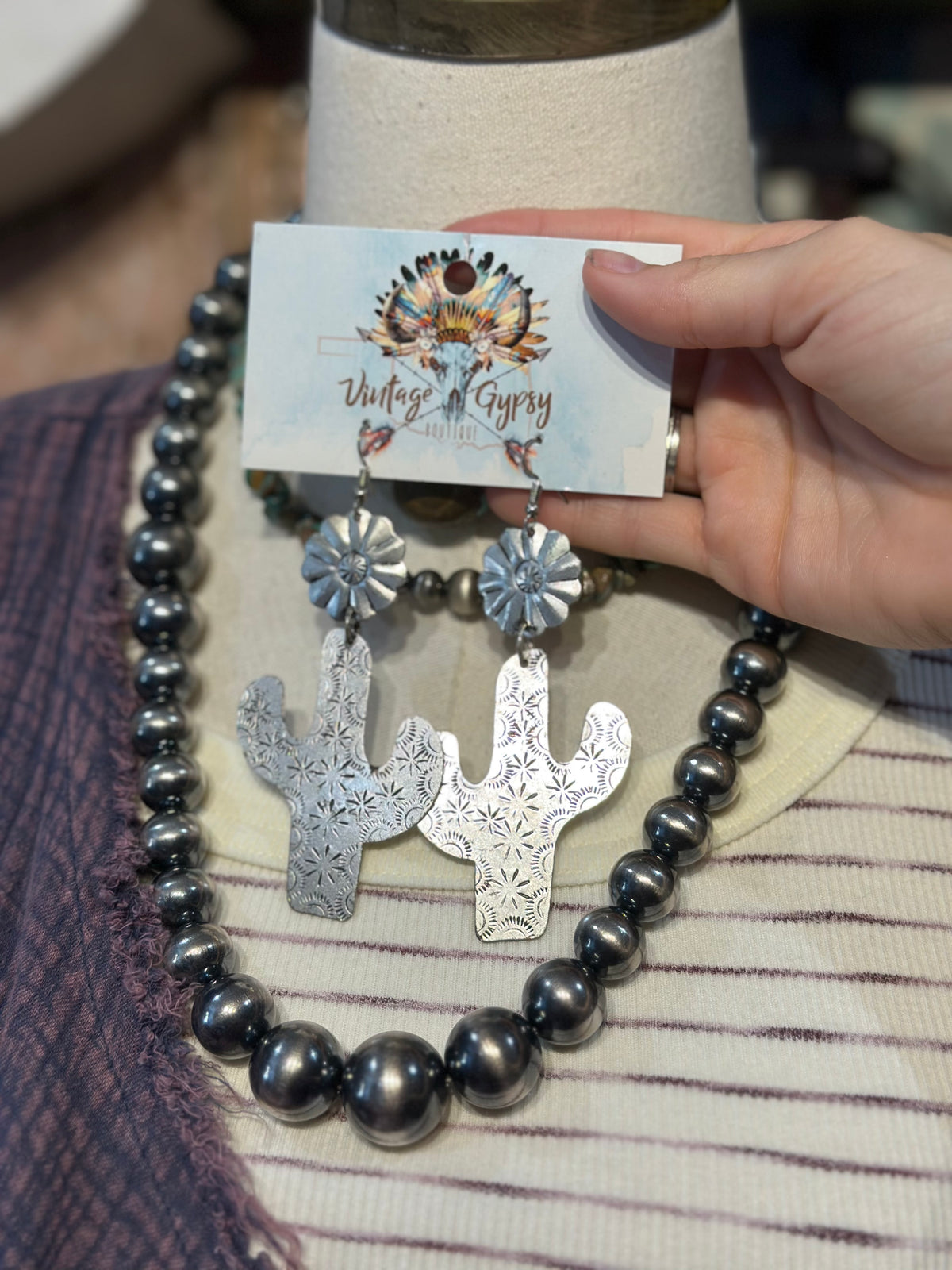 Thin Silver Cactus Earrings
