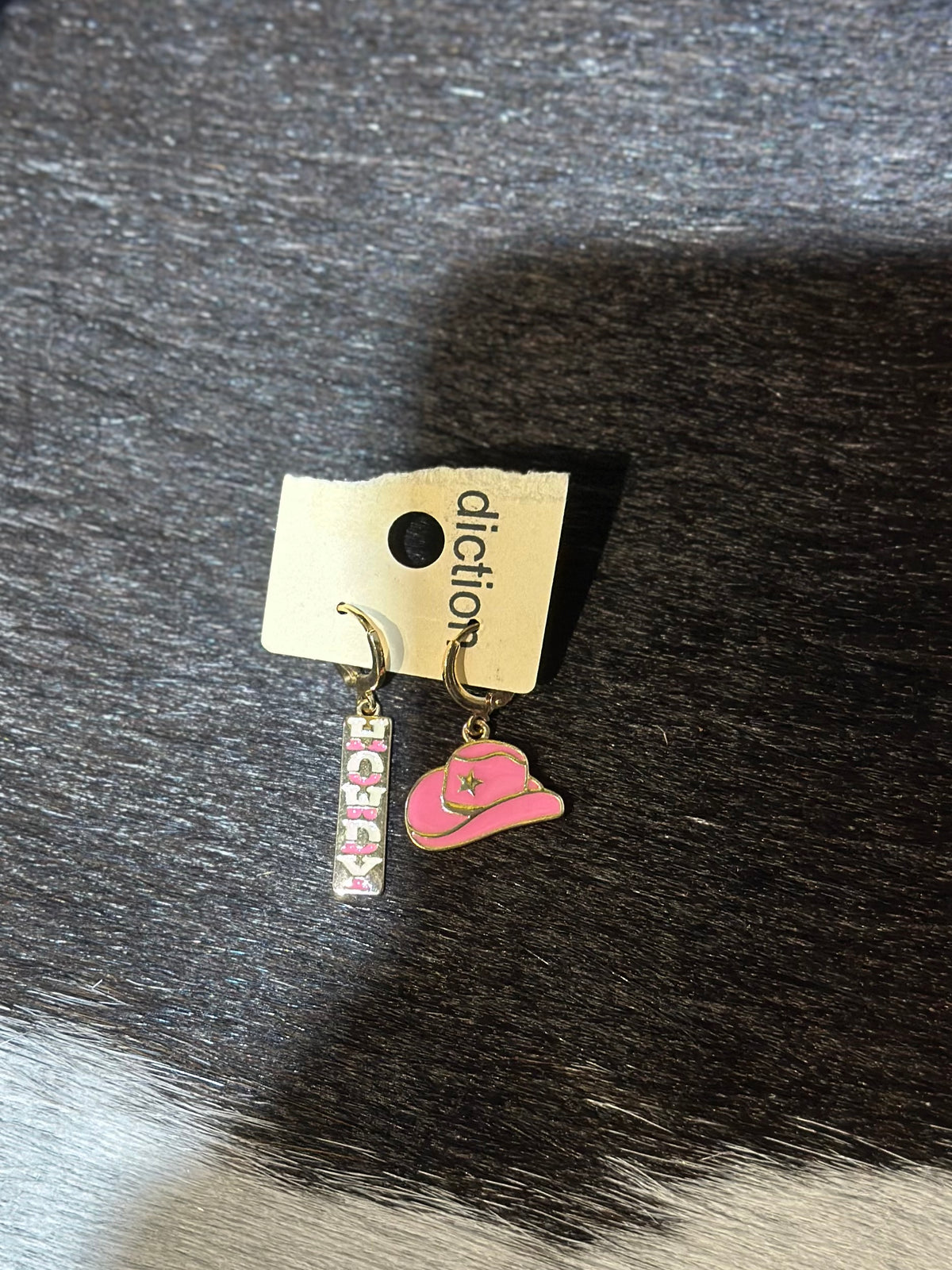 Inspired Gold & Pink Howdy Hat Earrings