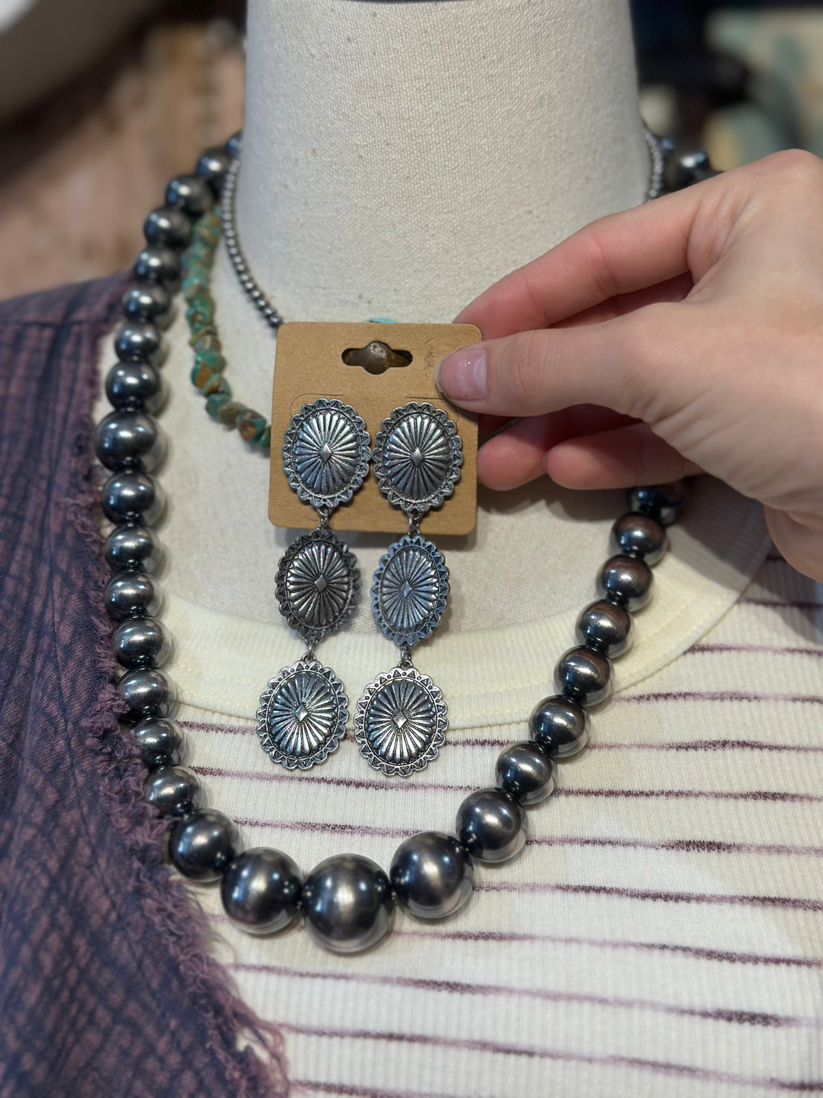 Inspired Silver Triple Concho Earrings