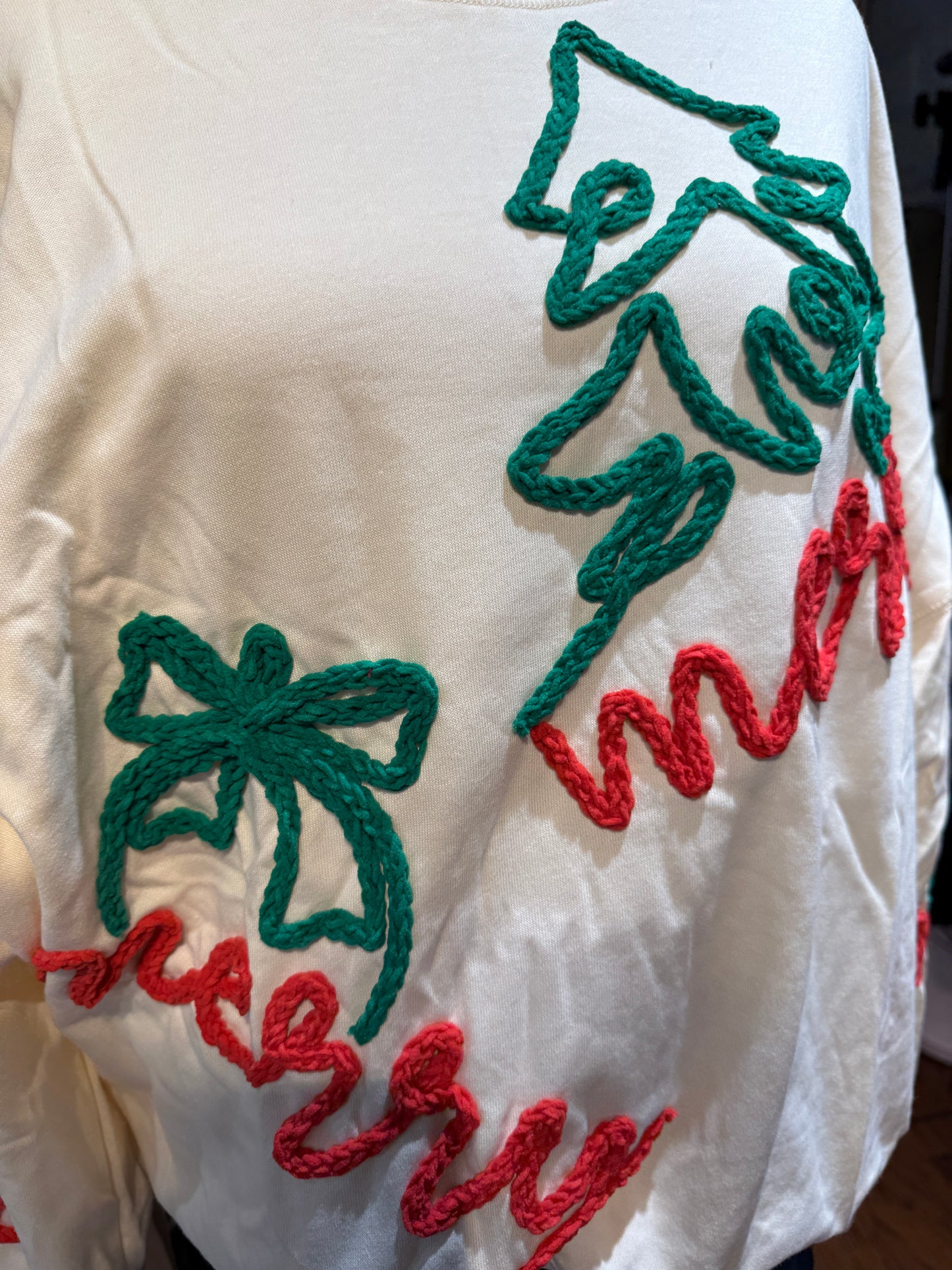 Christmas Tree and Ornaments "Merry" Embroidered Oversized Sweatshirt