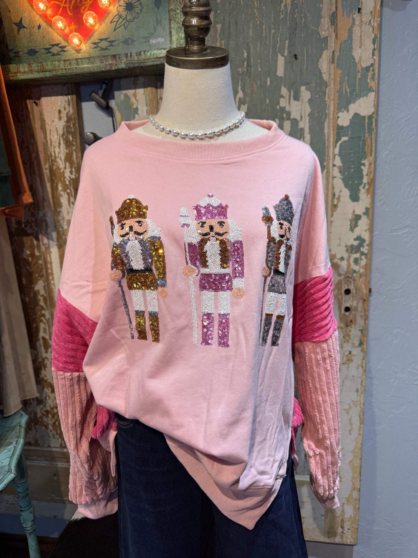 Terry + Corduroy Nutcracker Oversized Sequin Christmas Sweatshirt