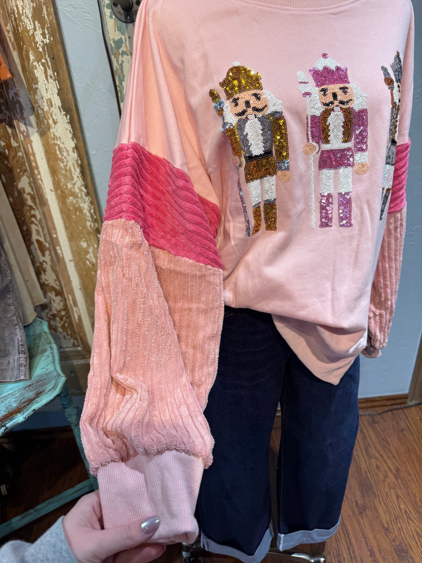Terry + Corduroy Nutcracker Oversized Sequin Christmas Sweatshirt