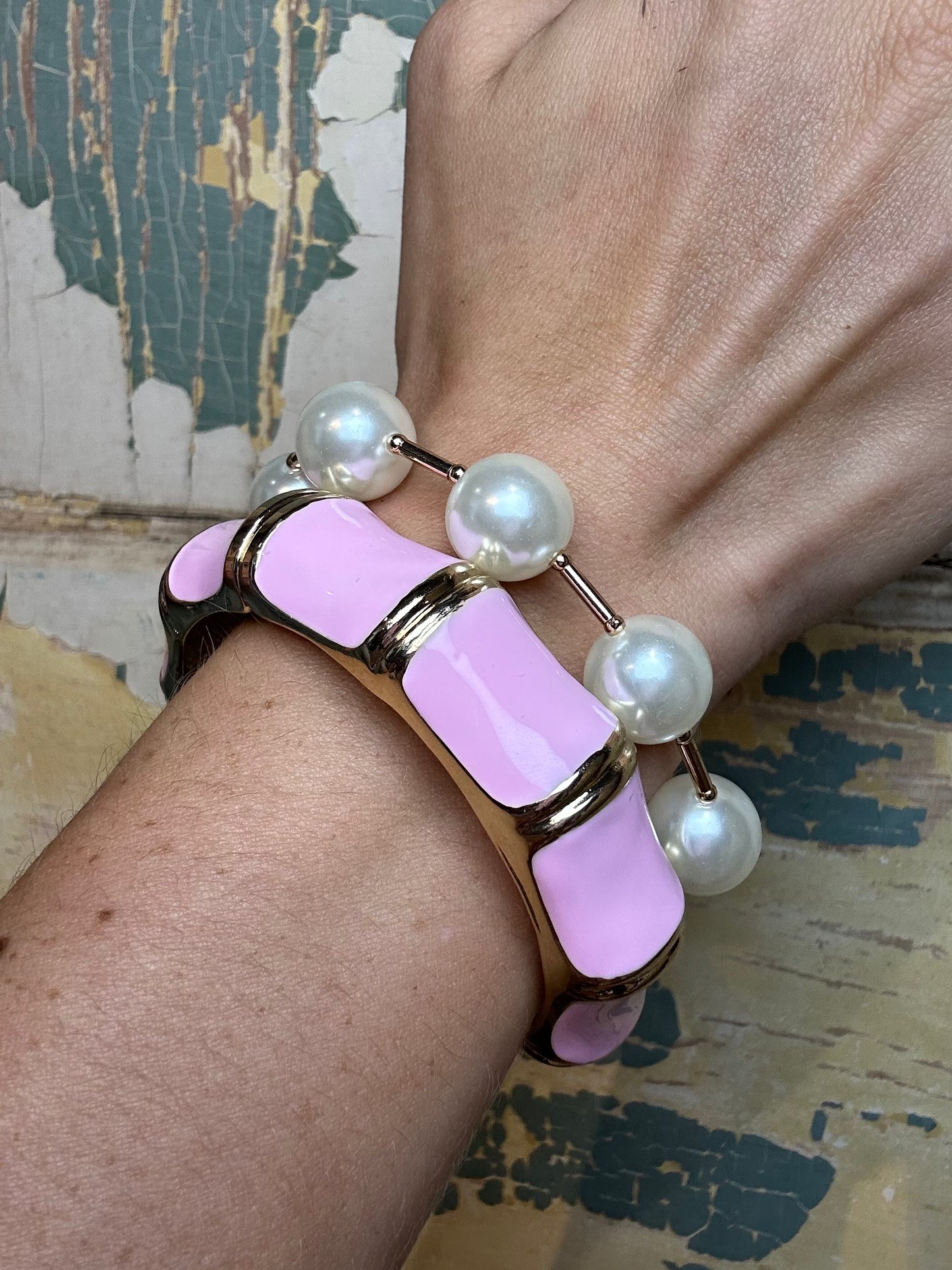 Light Pink Enamel Magnetic Hinge Bangle