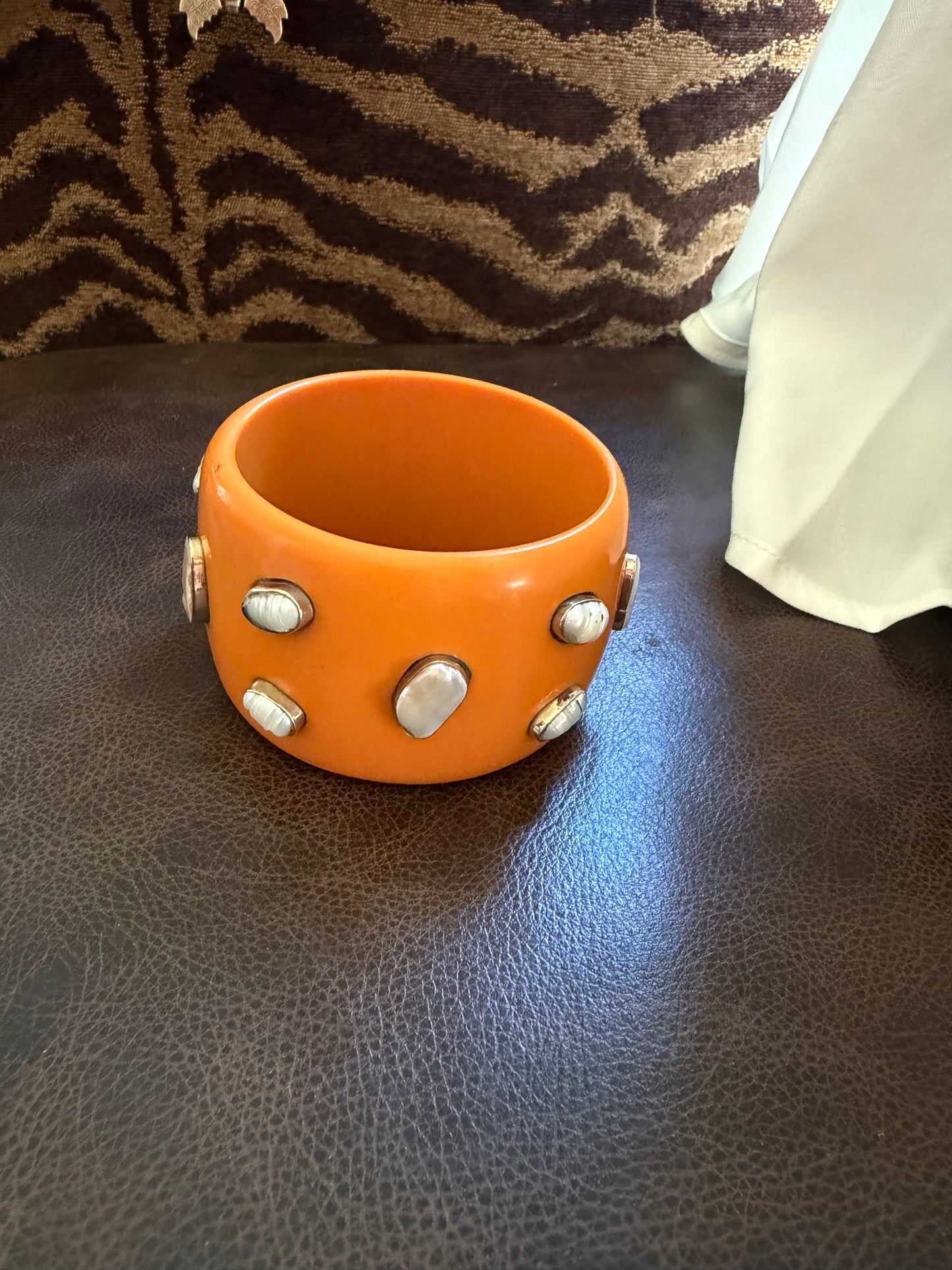 Orange Mother of Pearl & Resin Statement Bangle