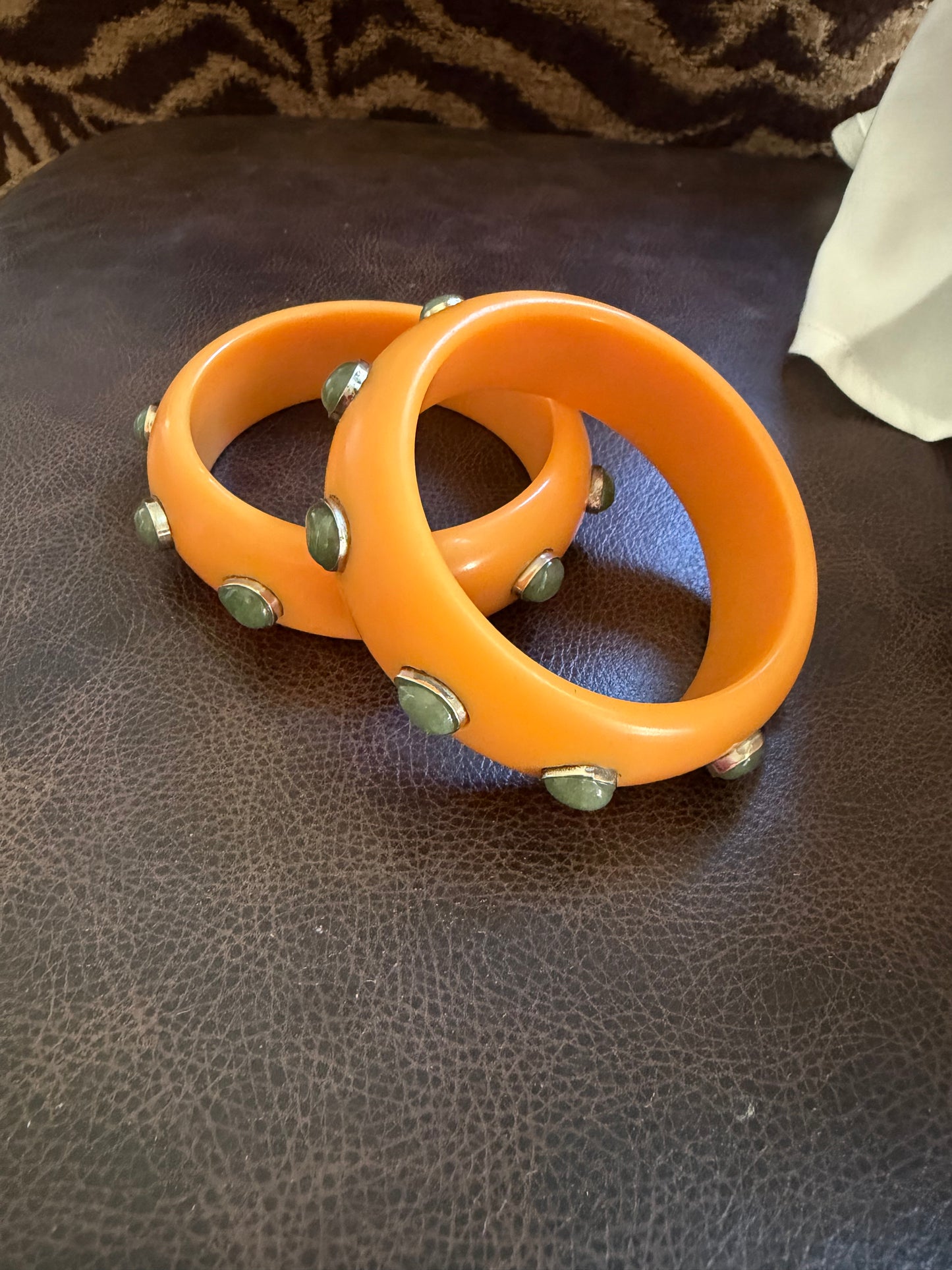 Small Orange Green Stone & Resin Bangle