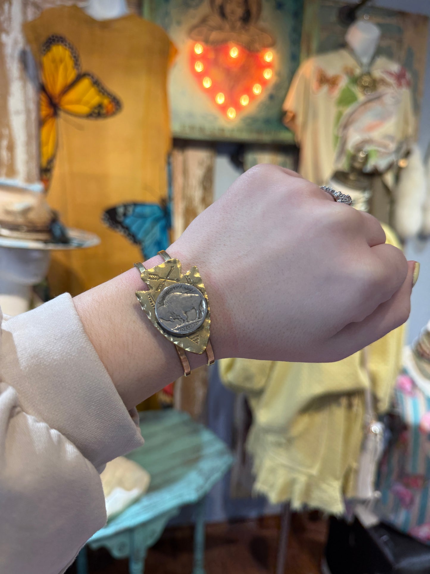 Arrow Buffalo Coin Cuff Bracelet