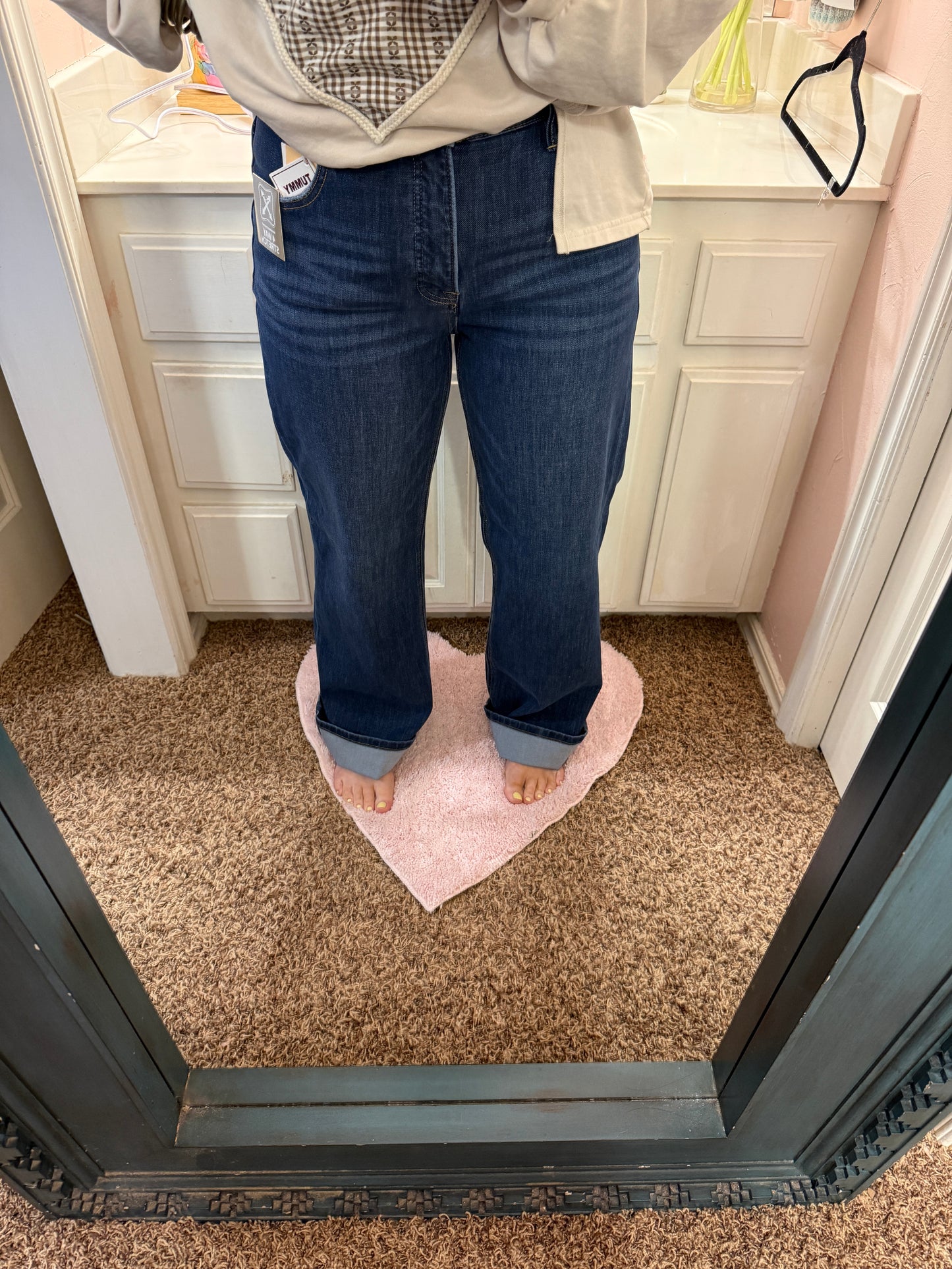 Risen High Rise Straight Leg Jeans