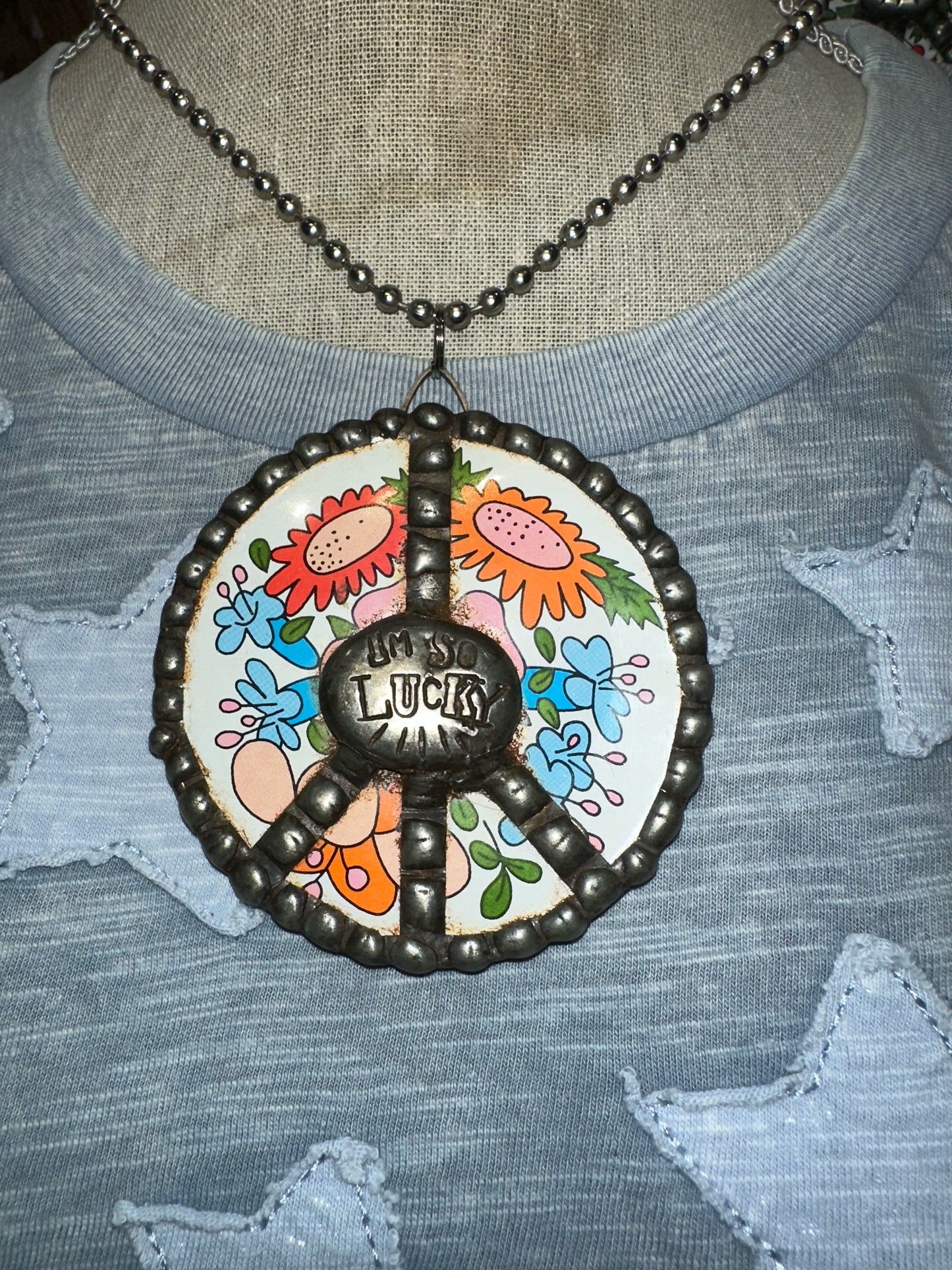 Vintage Mason Jar Lid I’m So Lucky Necklace