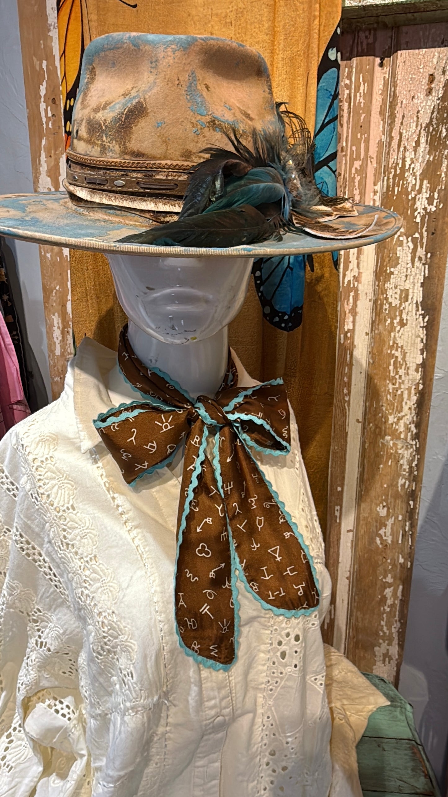 Brown and Turquoise Brand 100% Silk Twilly