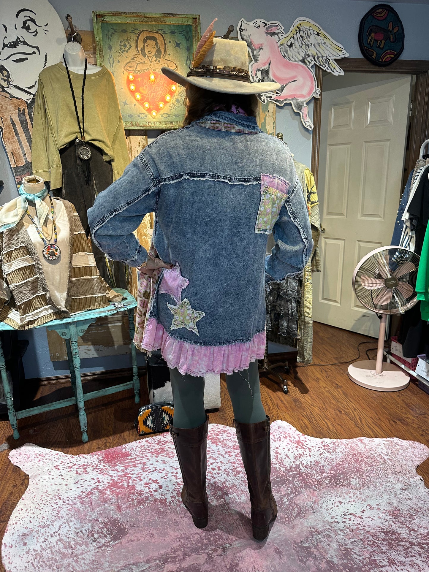 Blue Velvet Pink Denim Patchwork Tunic