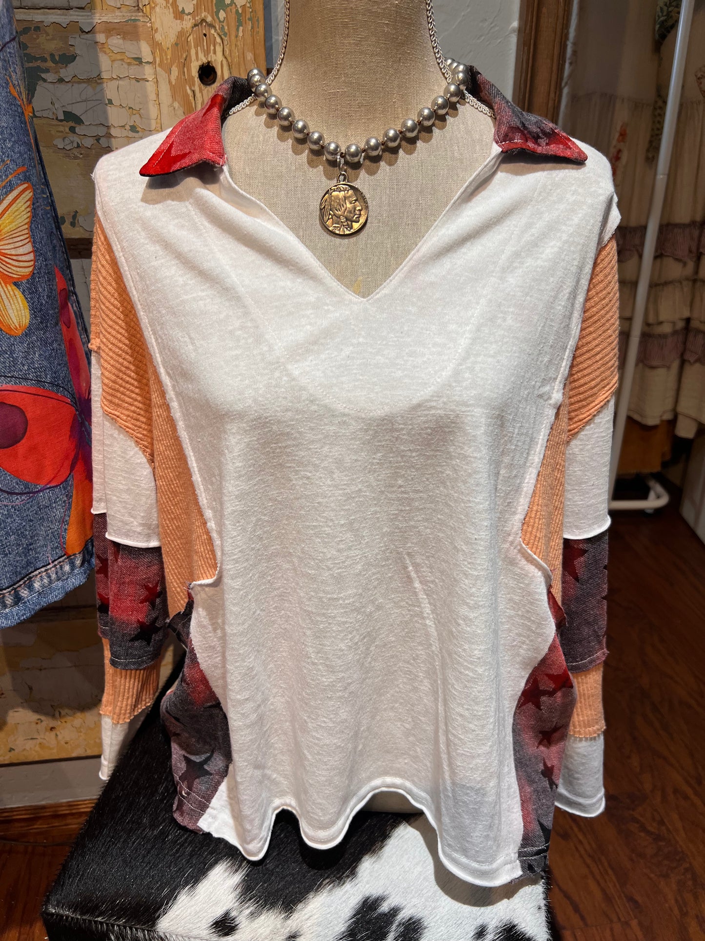 POL Multi Fabric Star Top