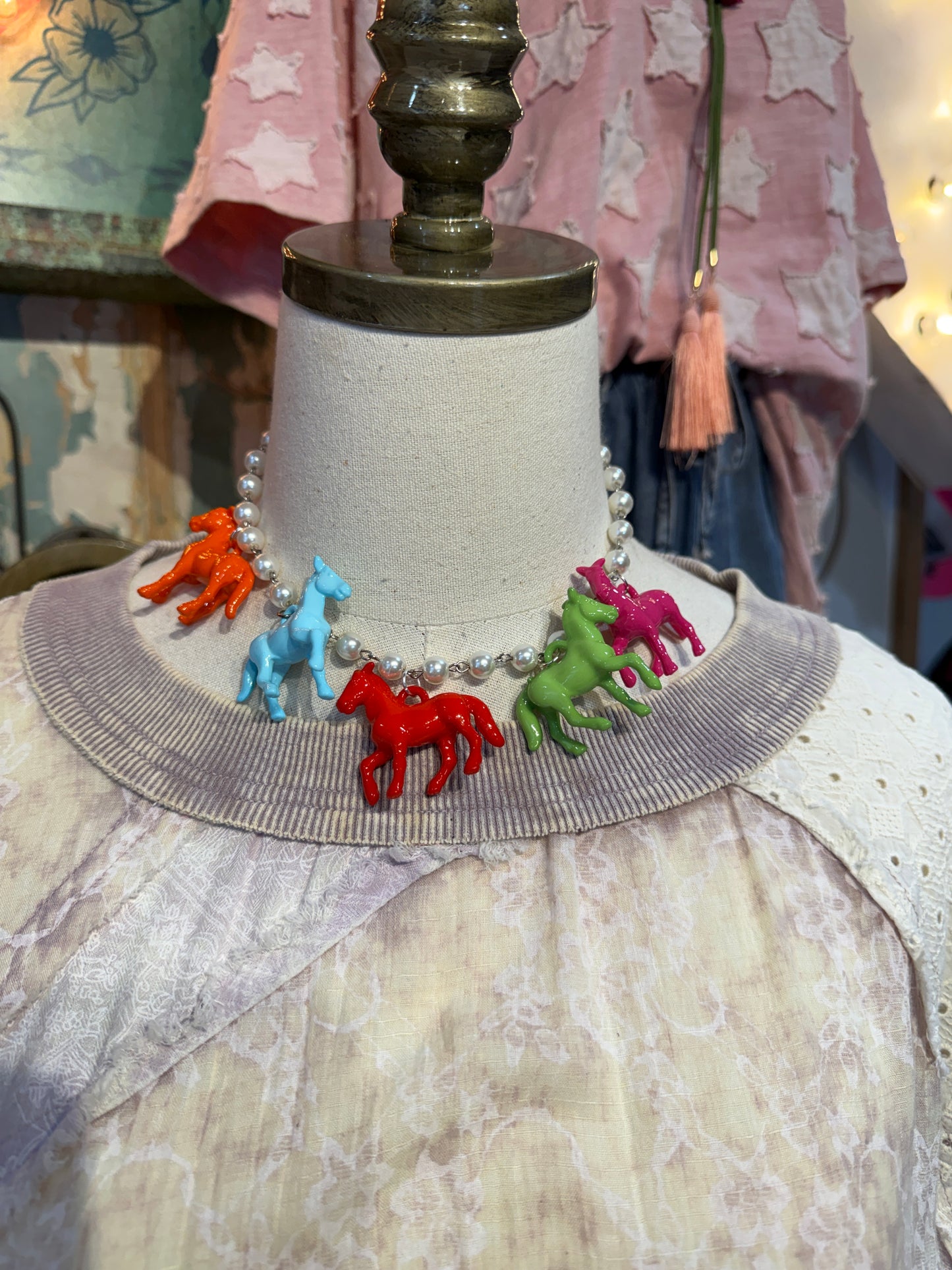 Colorful Horses on Inspired Pearl Necklace