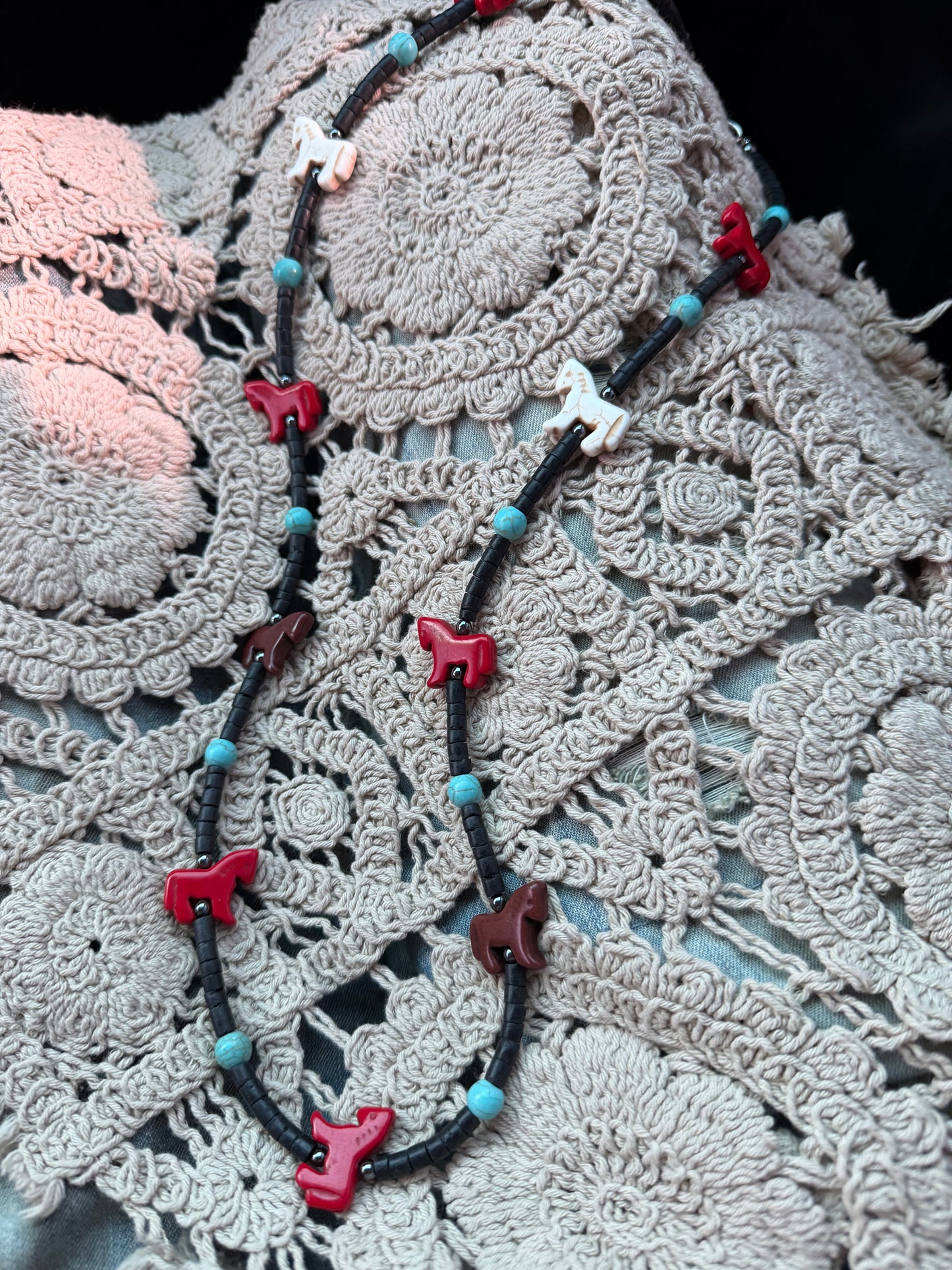 Handmade Howlite Horse Fetish Necklace