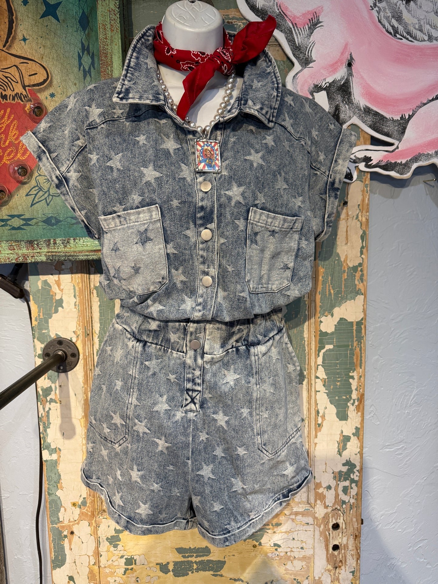 Star Denim Romper