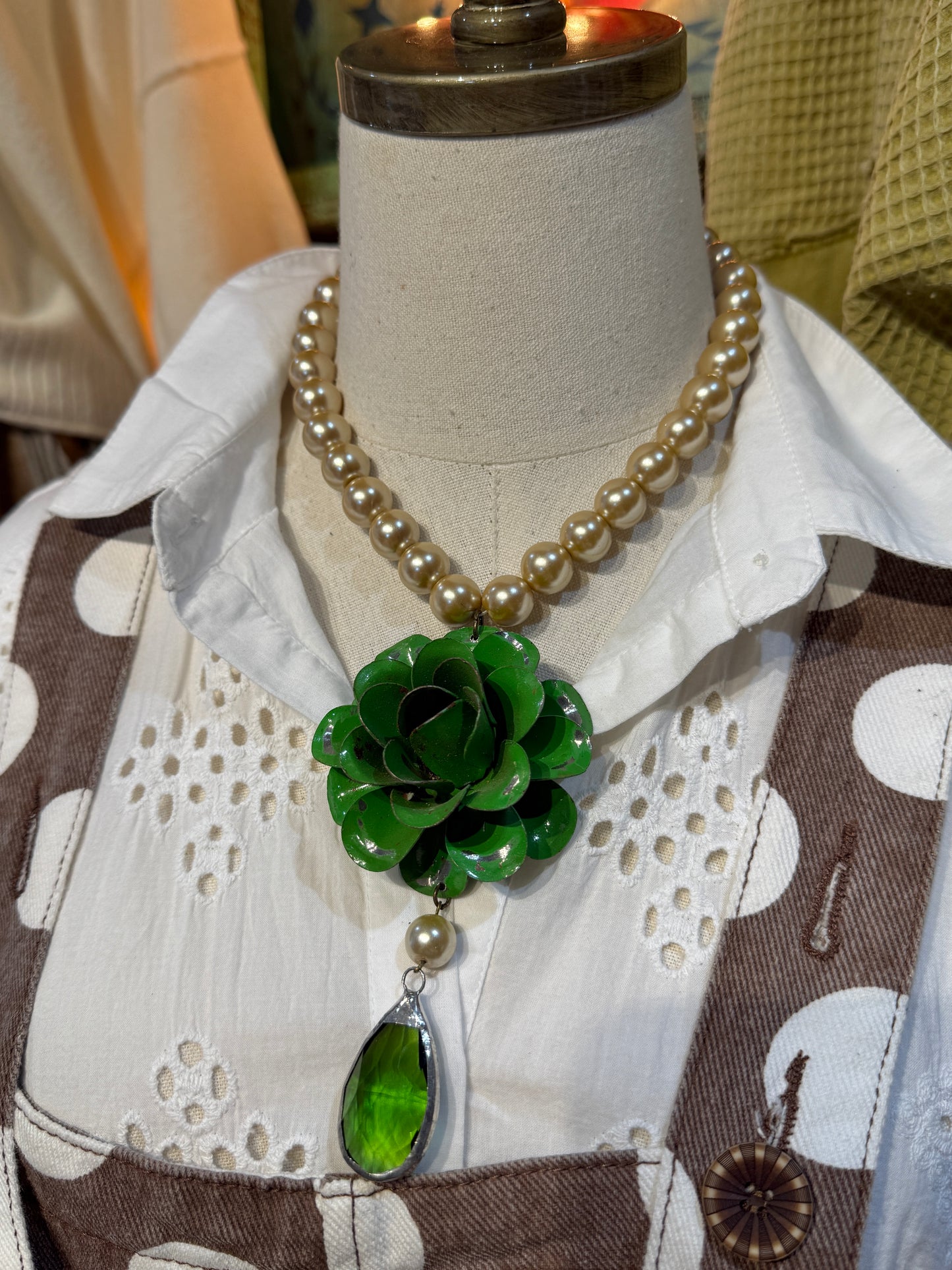 Gypsy South Green Tin Rose Necklace