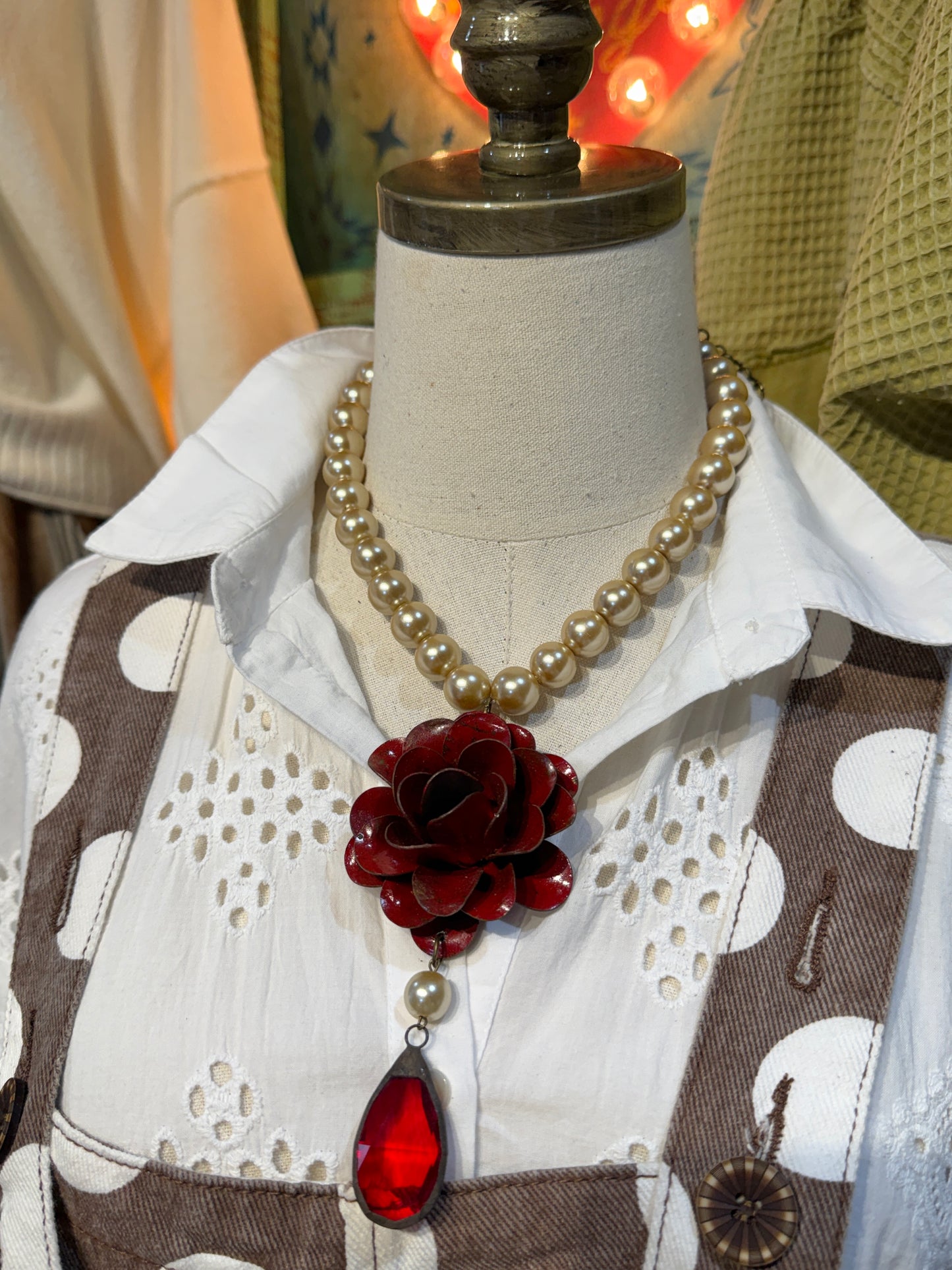 Gypsy South Red Tin Rose Necklace