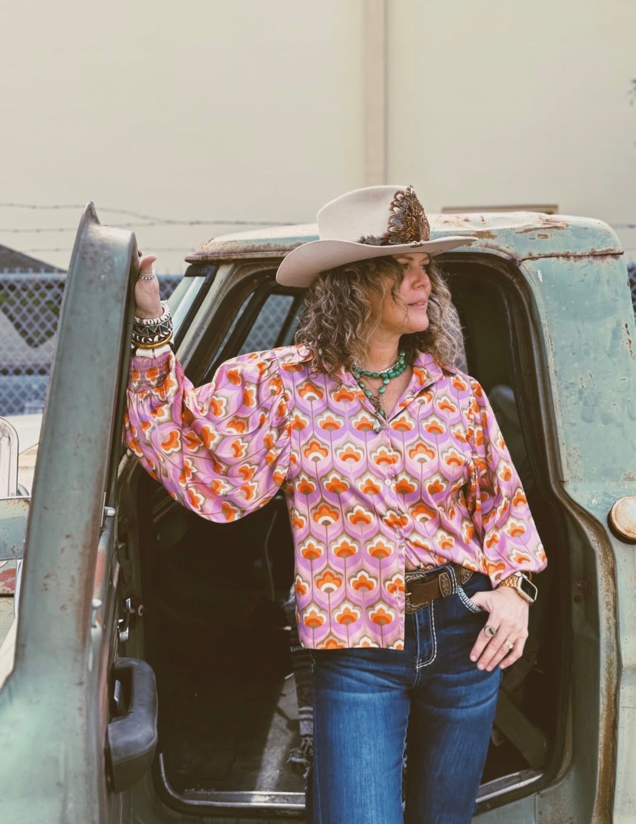 LB Purple Printed Button Up Blouse