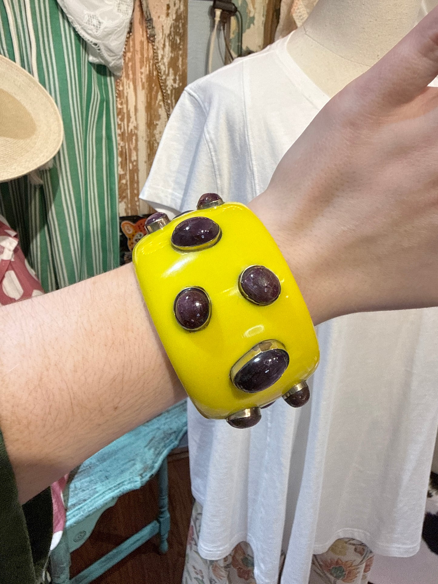Yellow Resin Gemstone Bangle Bracelet