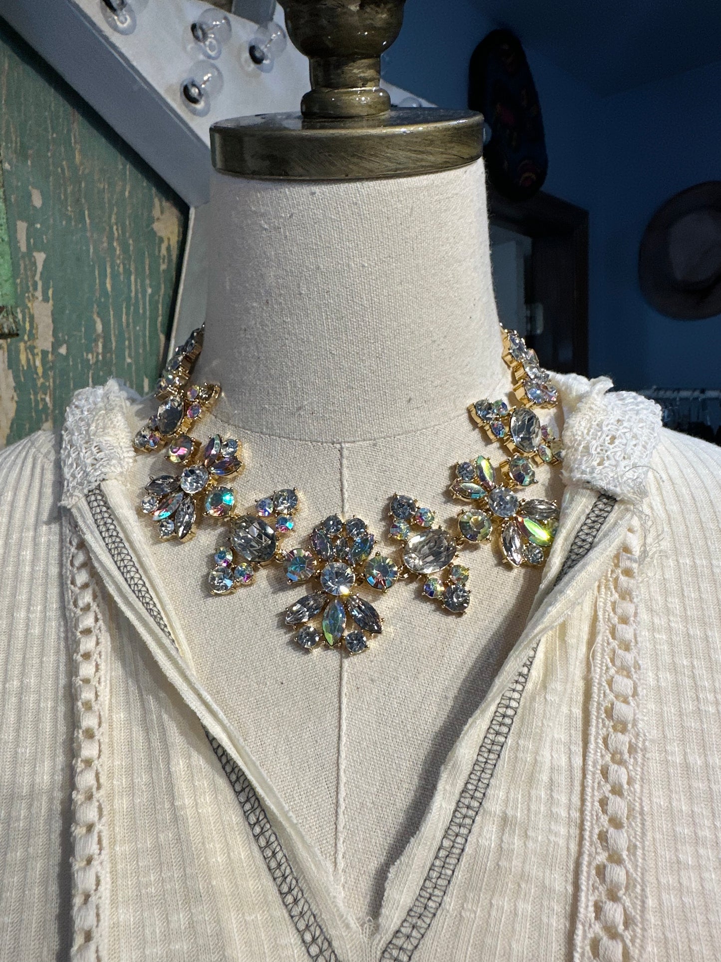 Inspired Gold & AB Stone Statement Necklace
