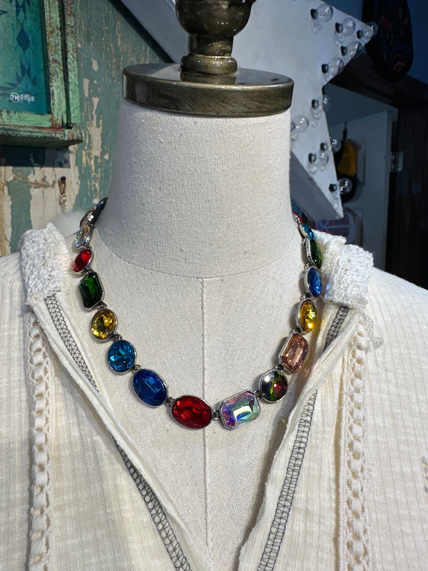 Inspired Silver & Colorful Crystal Layering Necklace