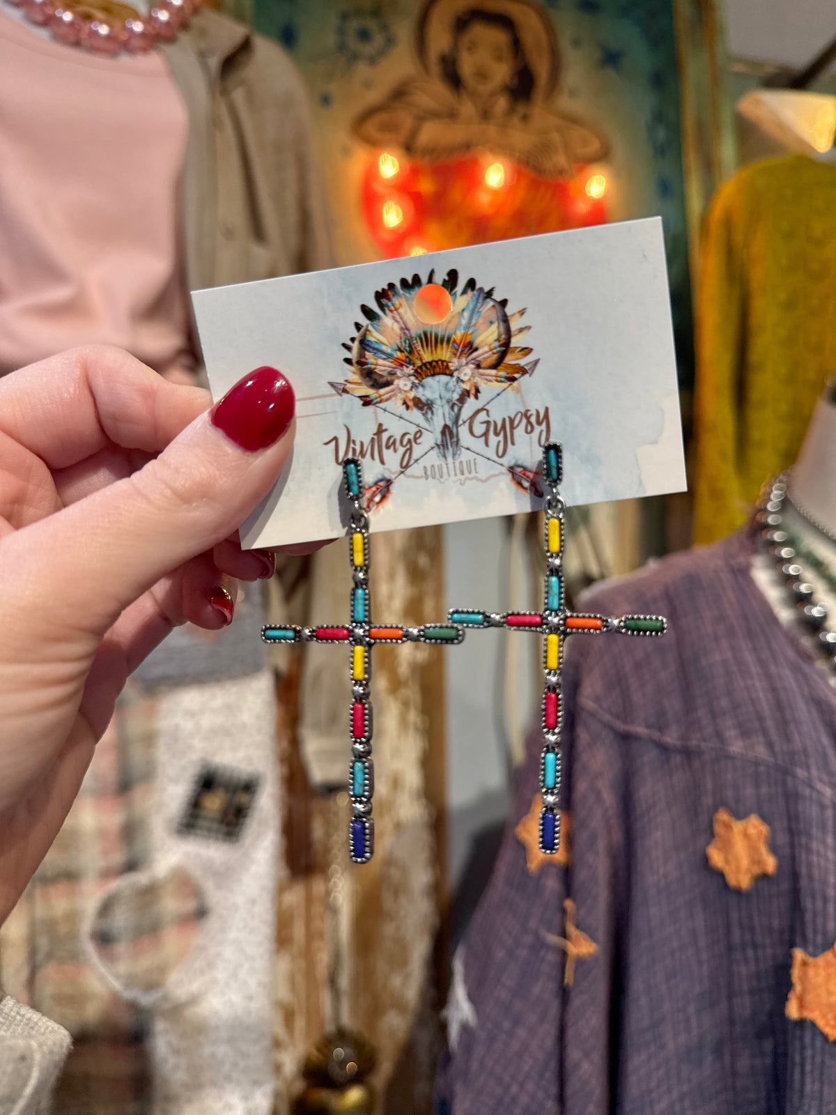 Inspired Multi Stone Cross Earrings