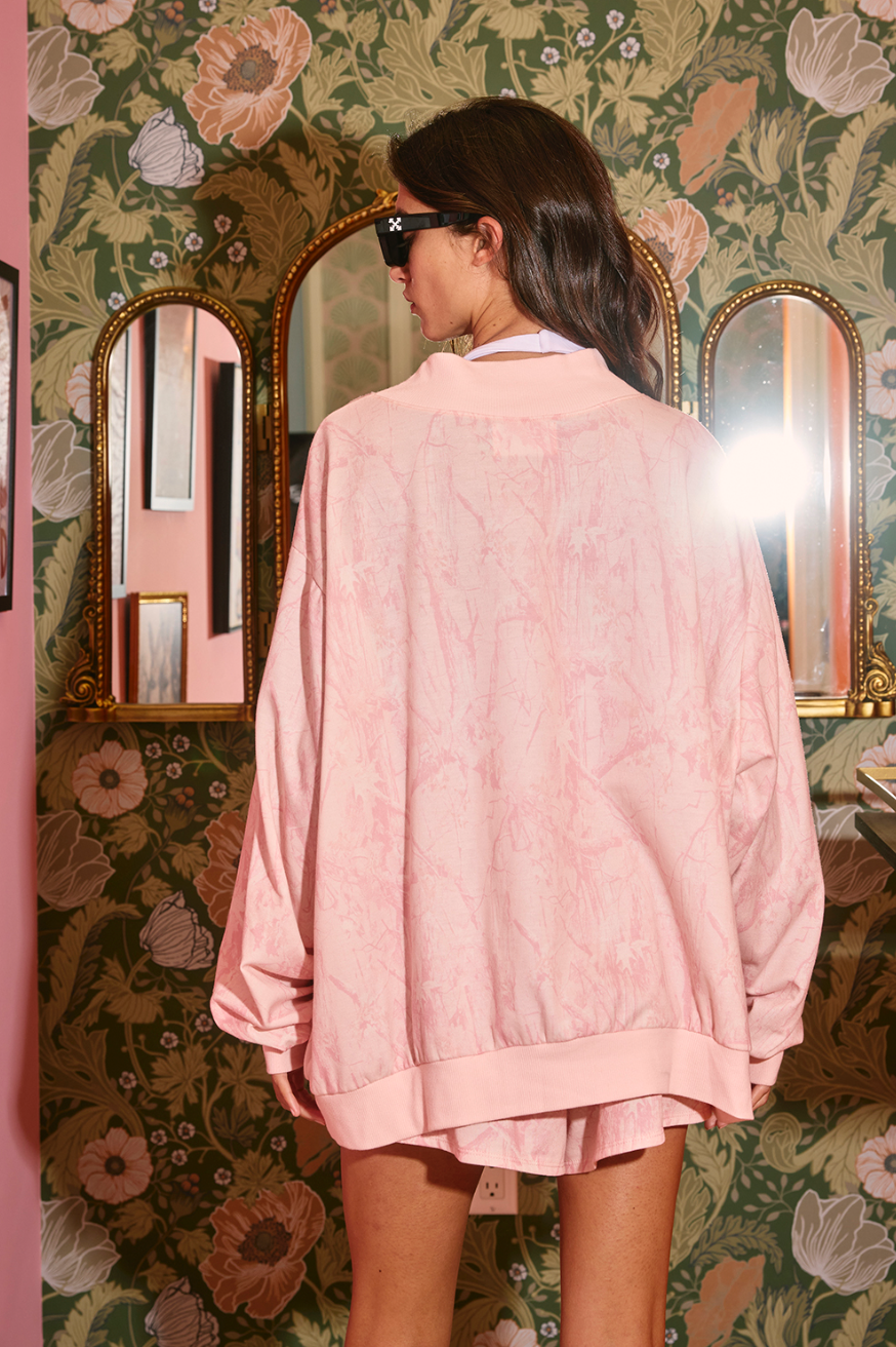 Pink Camouflage Oversized Mock Neck Sweatshirt
