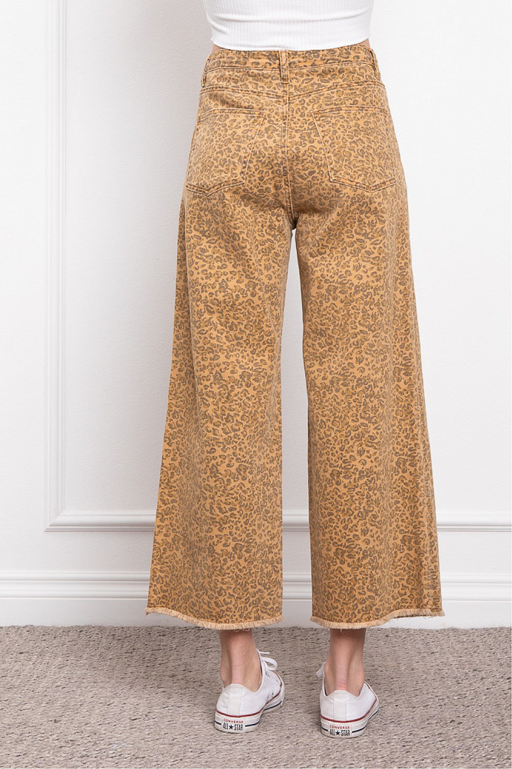 Blue Velvet Frayed Bottom Leopard Pants