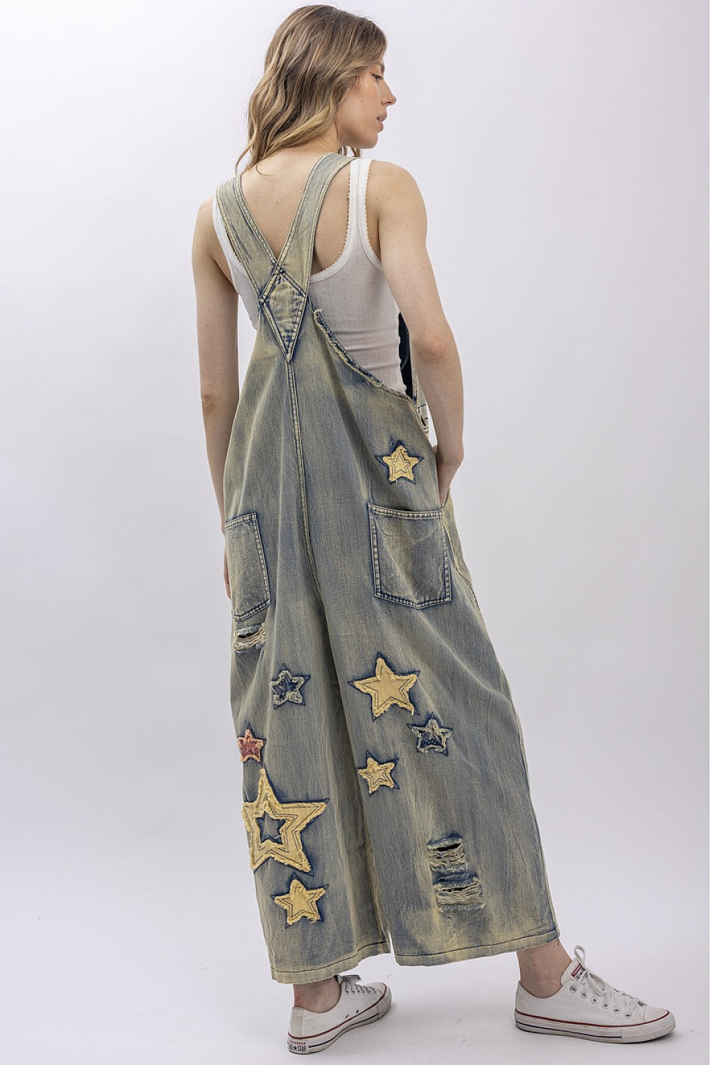 Blue Velvet Star Patchwork Overalls