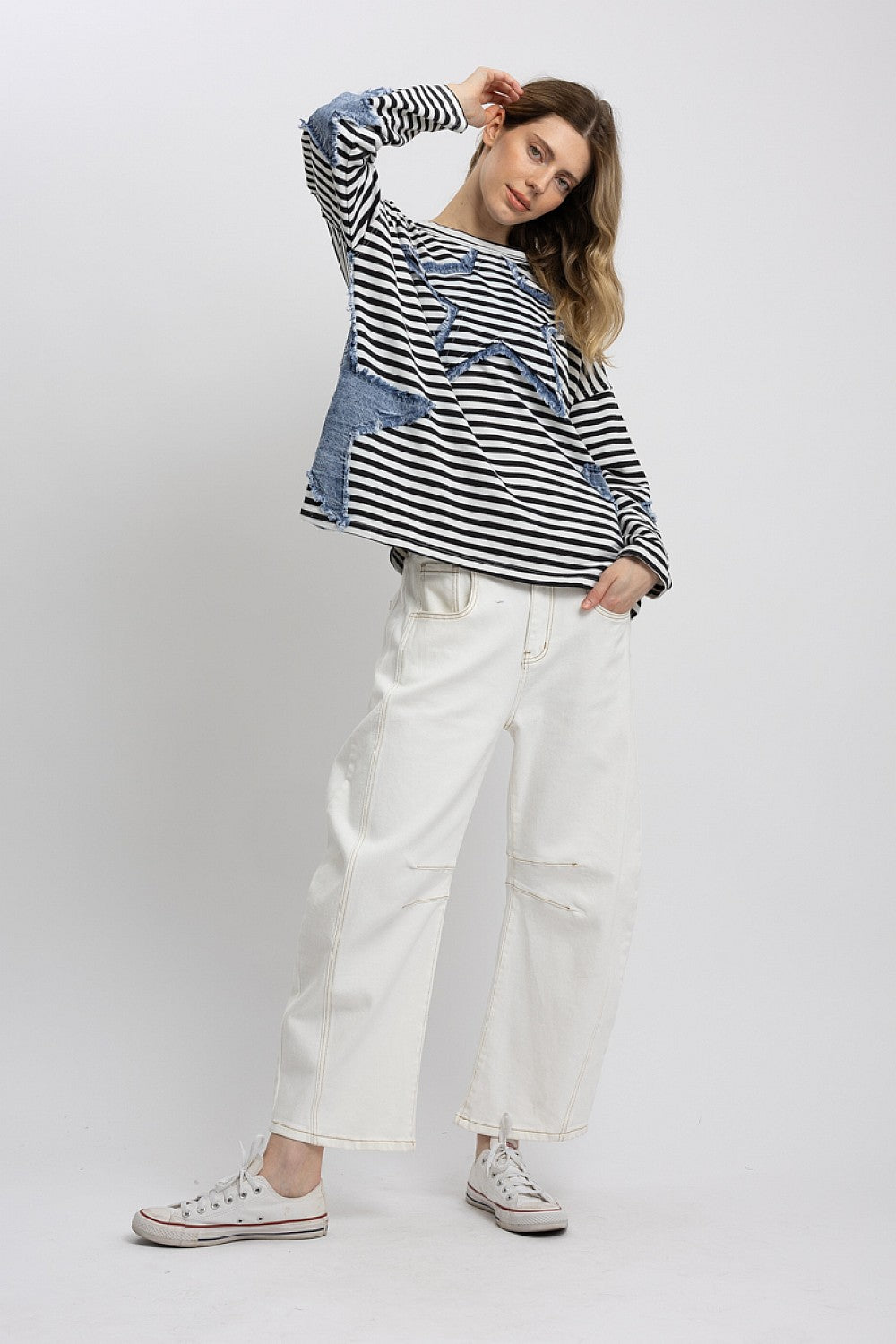 Blue Velvet Black and White Stripe Star Denim Patchwork
