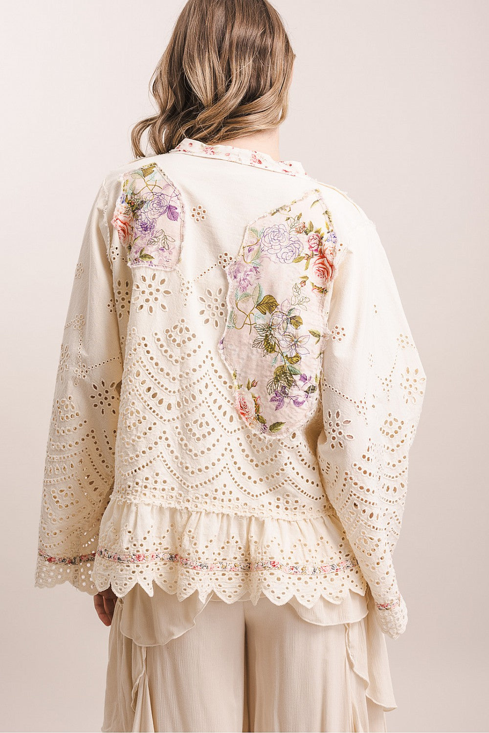 BlueVelvet Floral Patch Eyelet Cardigan